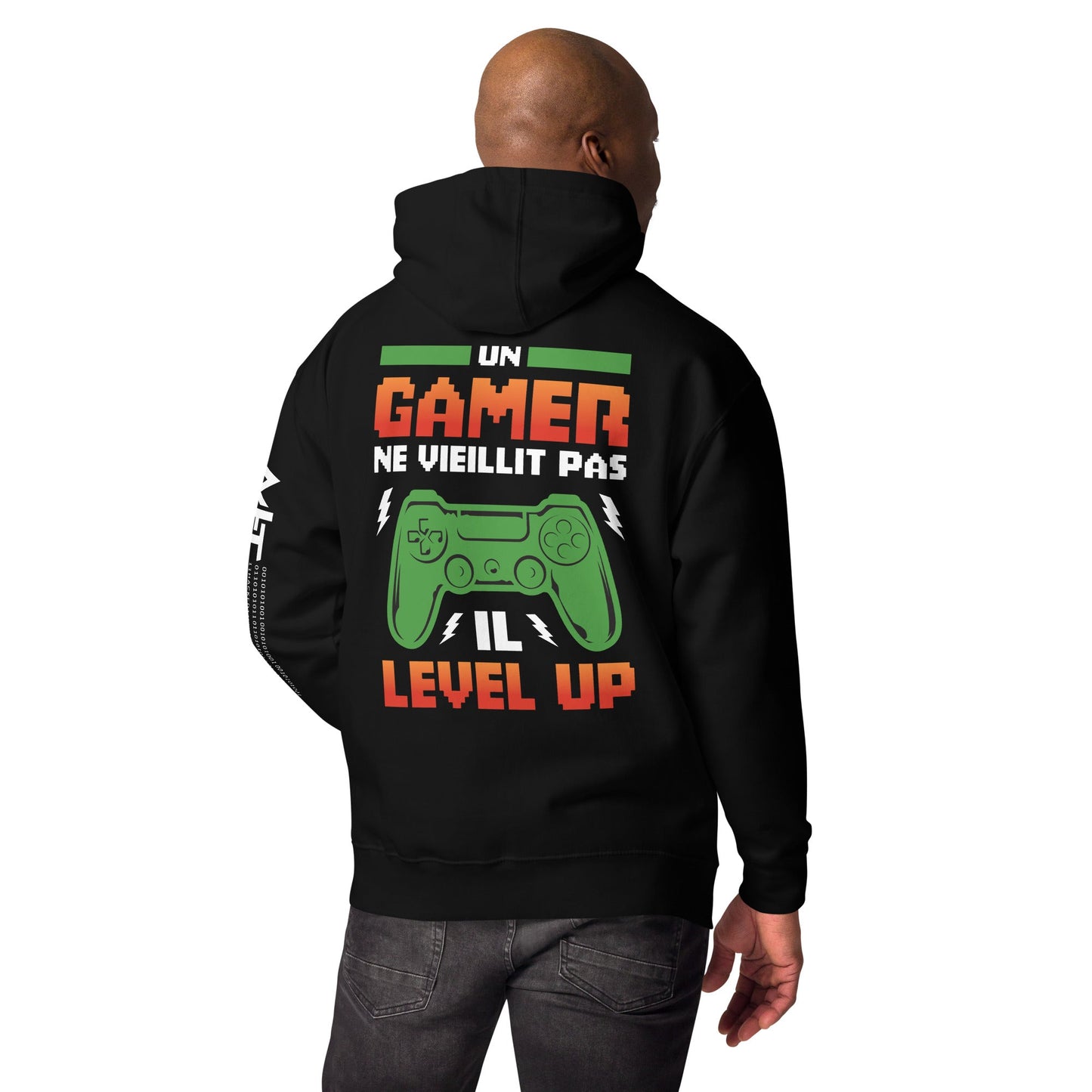 Un GAMER NE VIEILLIT PAS IL Level Up - Unisex Hoodie ( Back Print ) by DarkByteGear