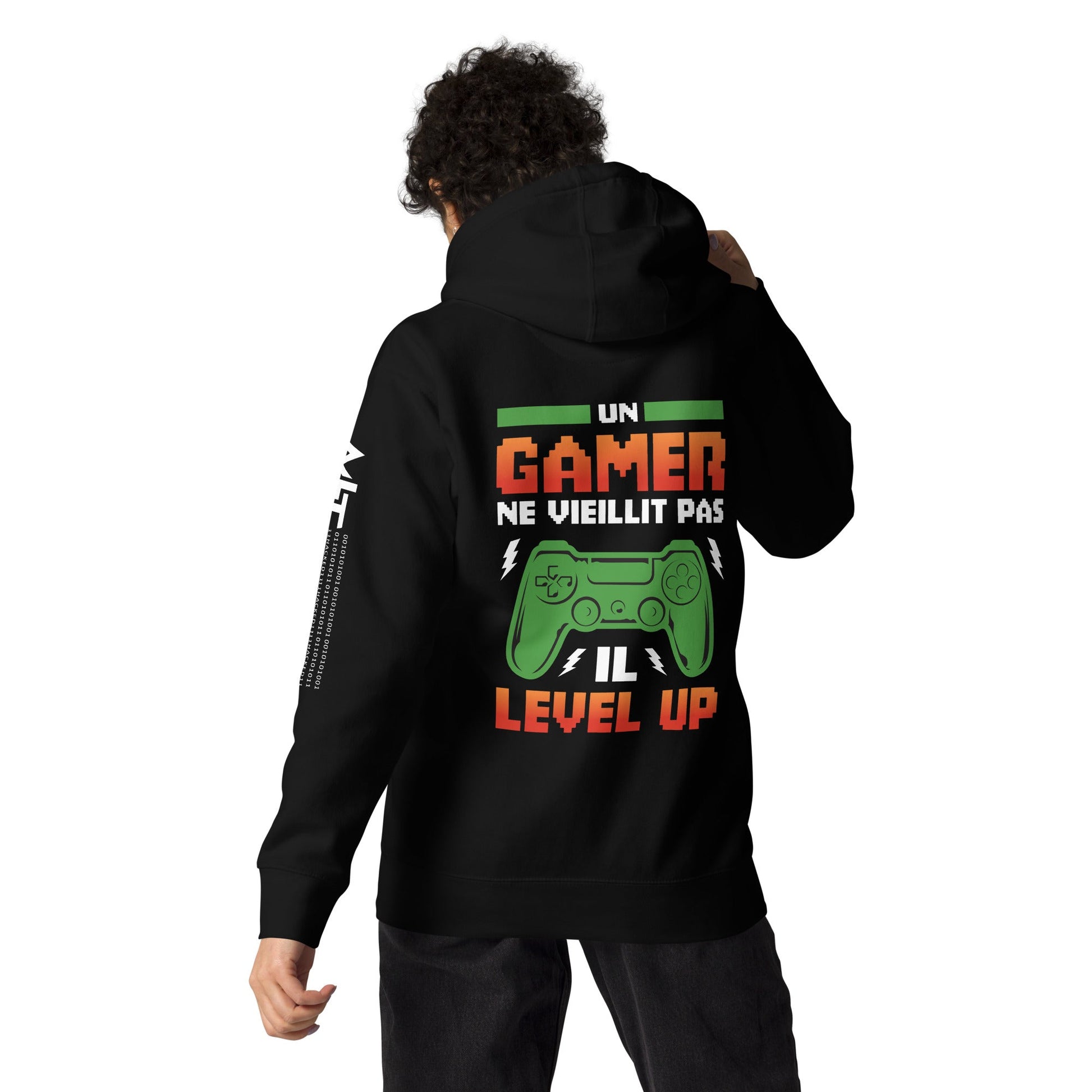 Un GAMER NE VIEILLIT PAS IL Level Up - Unisex Hoodie ( Back Print ) by DarkByteGear