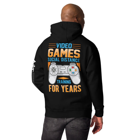 Video Games Social Distance Training for years ( Orange ) - Unisex Hoodie ( Back Print ) by DarkByteGear