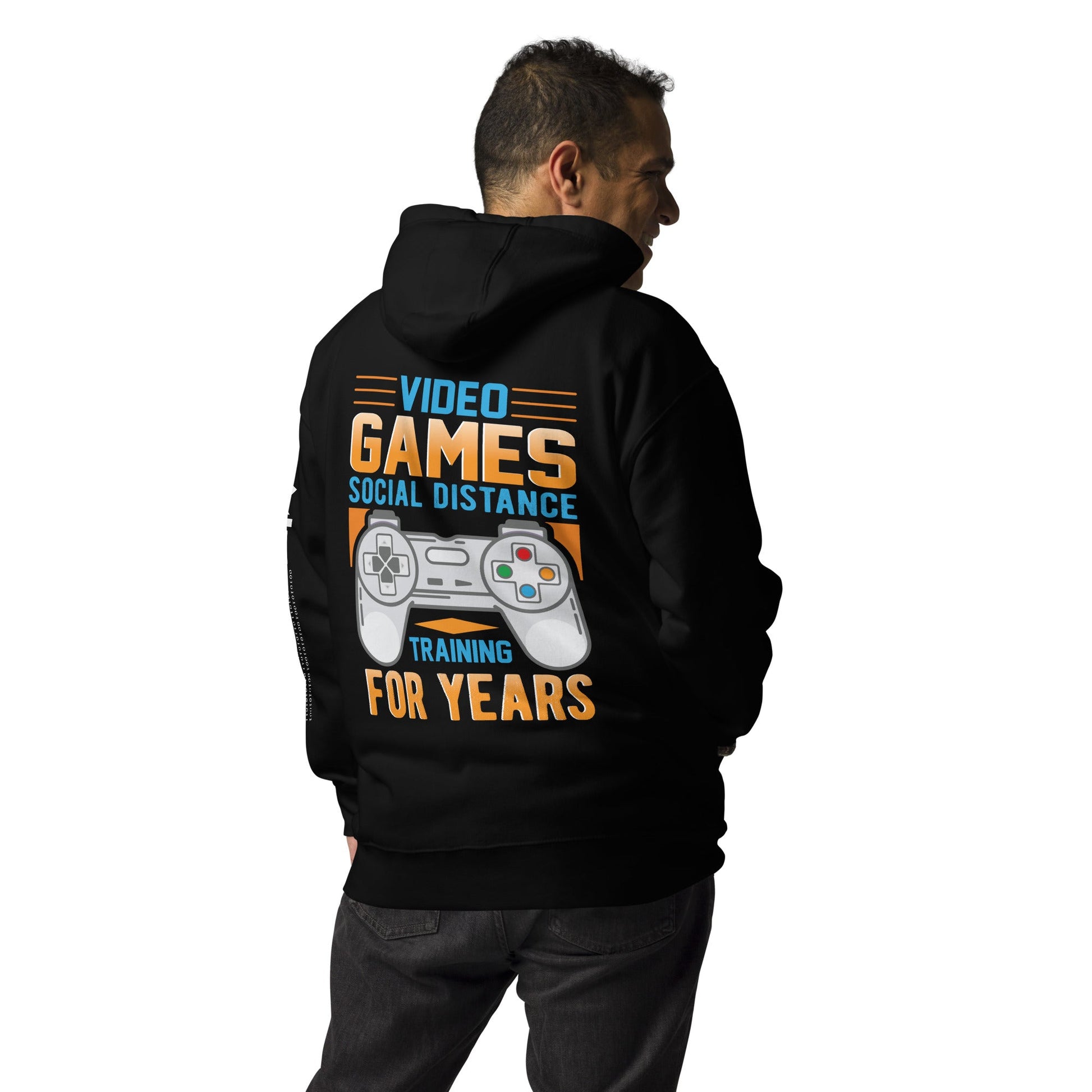 Video Games Social Distance Training for years ( Orange ) - Unisex Hoodie ( Back Print ) by DarkByteGear
