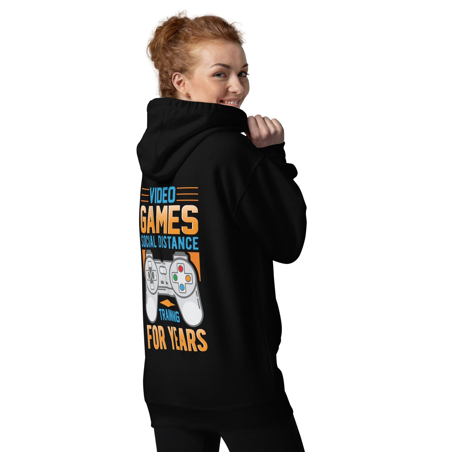 Video Games Social Distance Training for years ( Orange ) - Unisex Hoodie ( Back Print ) by DarkByteGear