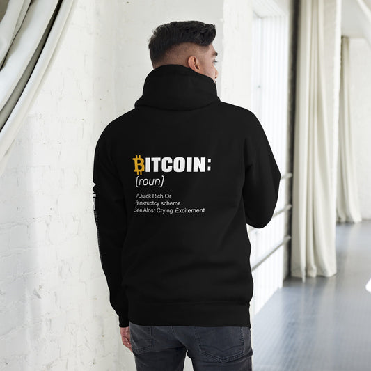 Bitcoin definition ( Yellow Cap B ) - Unisex Hoodie ( Back Print ) by DarkByteGear
