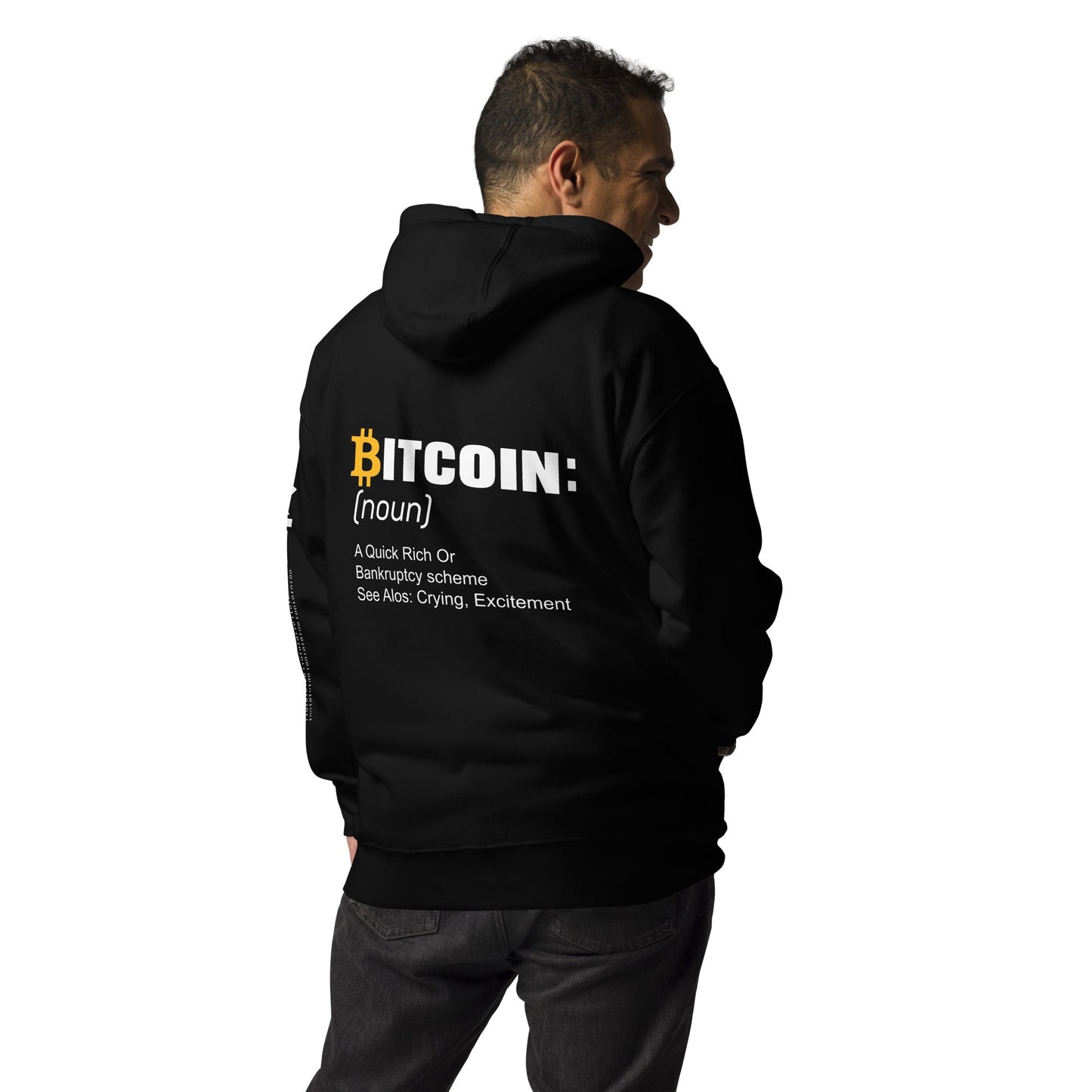 Bitcoin definition ( Yellow Cap B ) - Unisex Hoodie ( Back Print ) by DarkByteGear