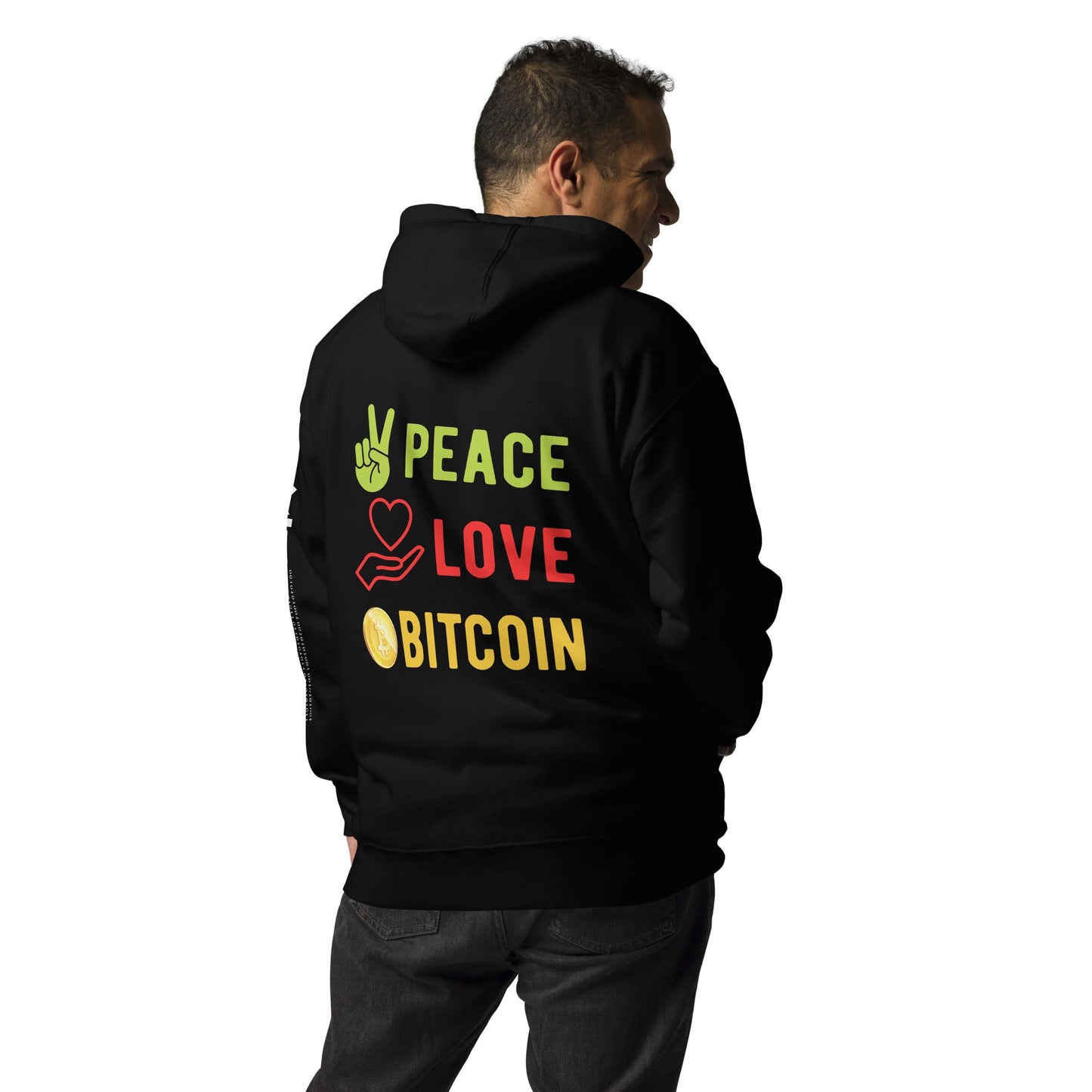 Peace Love Bitcoin Unisex Hoodie by DarkByteGear