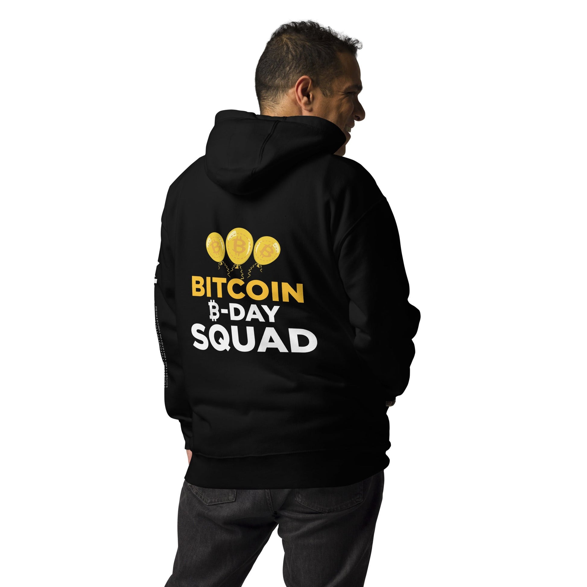 Bitcoin B-Day Squad - Unisex Hoodie ( Back Print ) by DarkByteGear