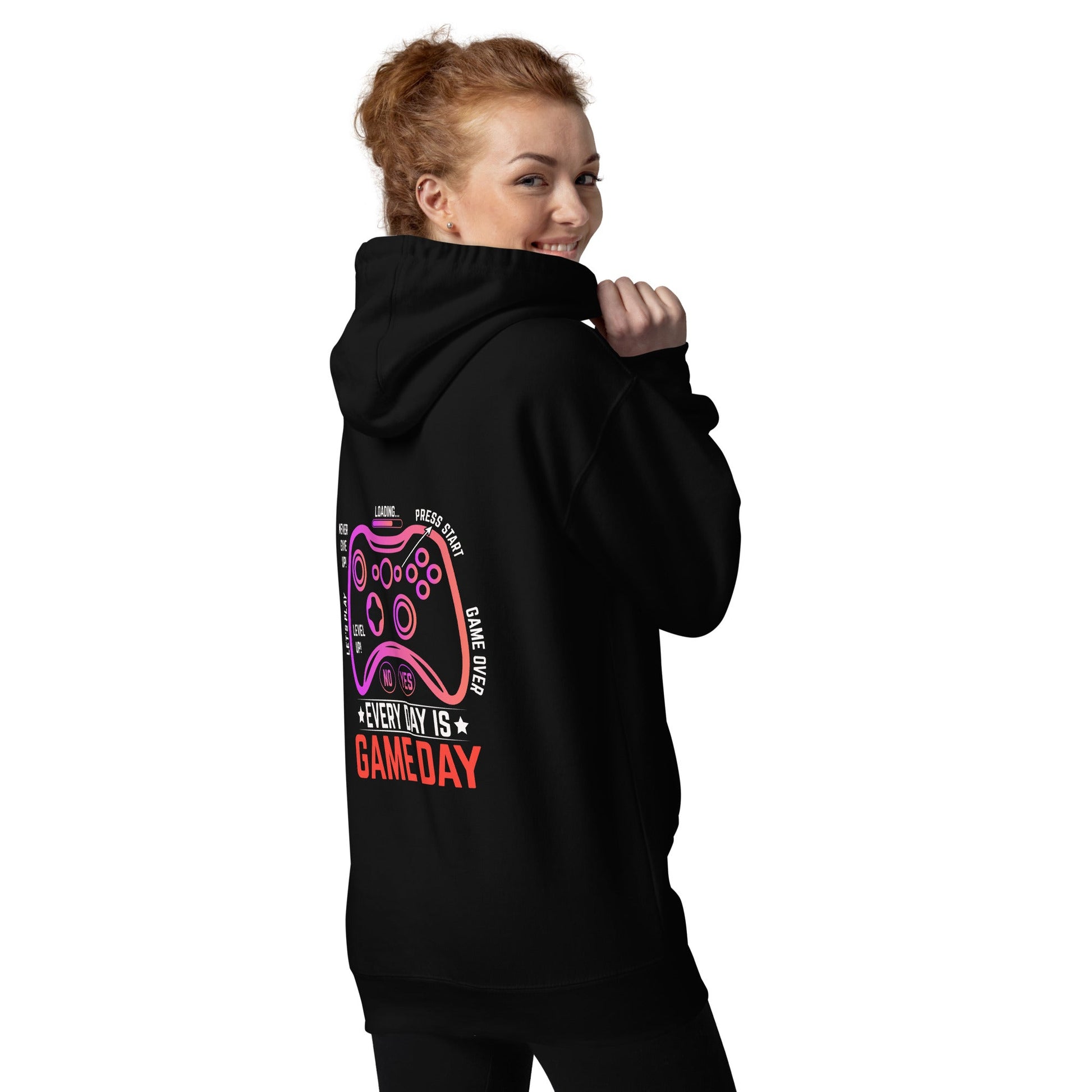 Never Give Up, everyday is Game Day - Unisex Hoodie ( Back Print ) by DarkByteGear