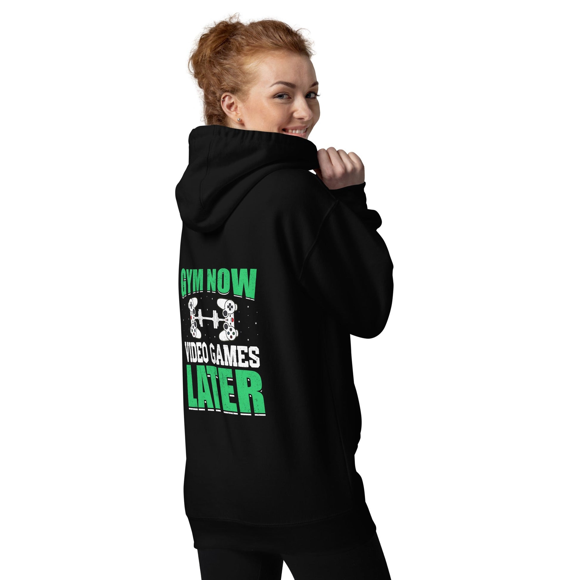Gym now, Video Games Later - Unisex Hoodie ( Back Print ) by DarkByteGear