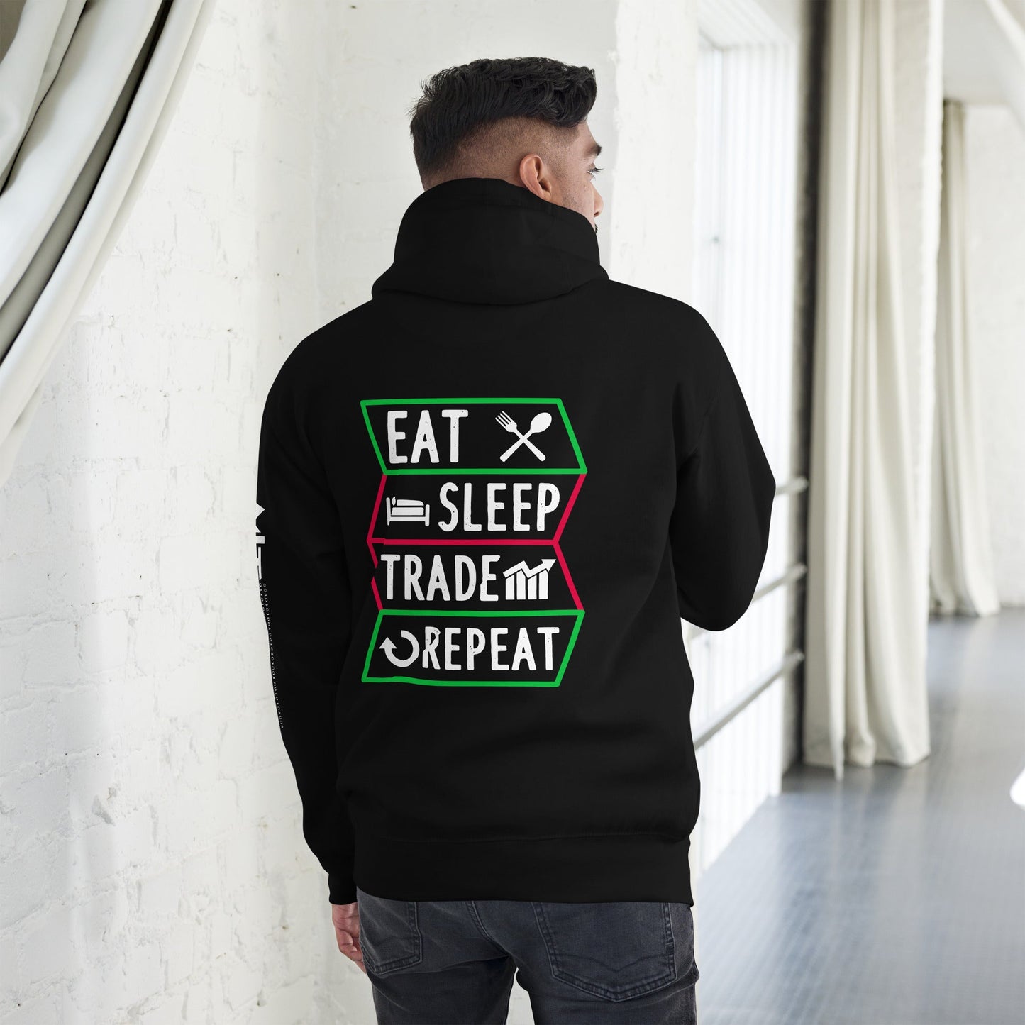 Eat, Sleep, Trade, Repeat - Unisex Hoodie ( Back Print ) by DarkByteGear