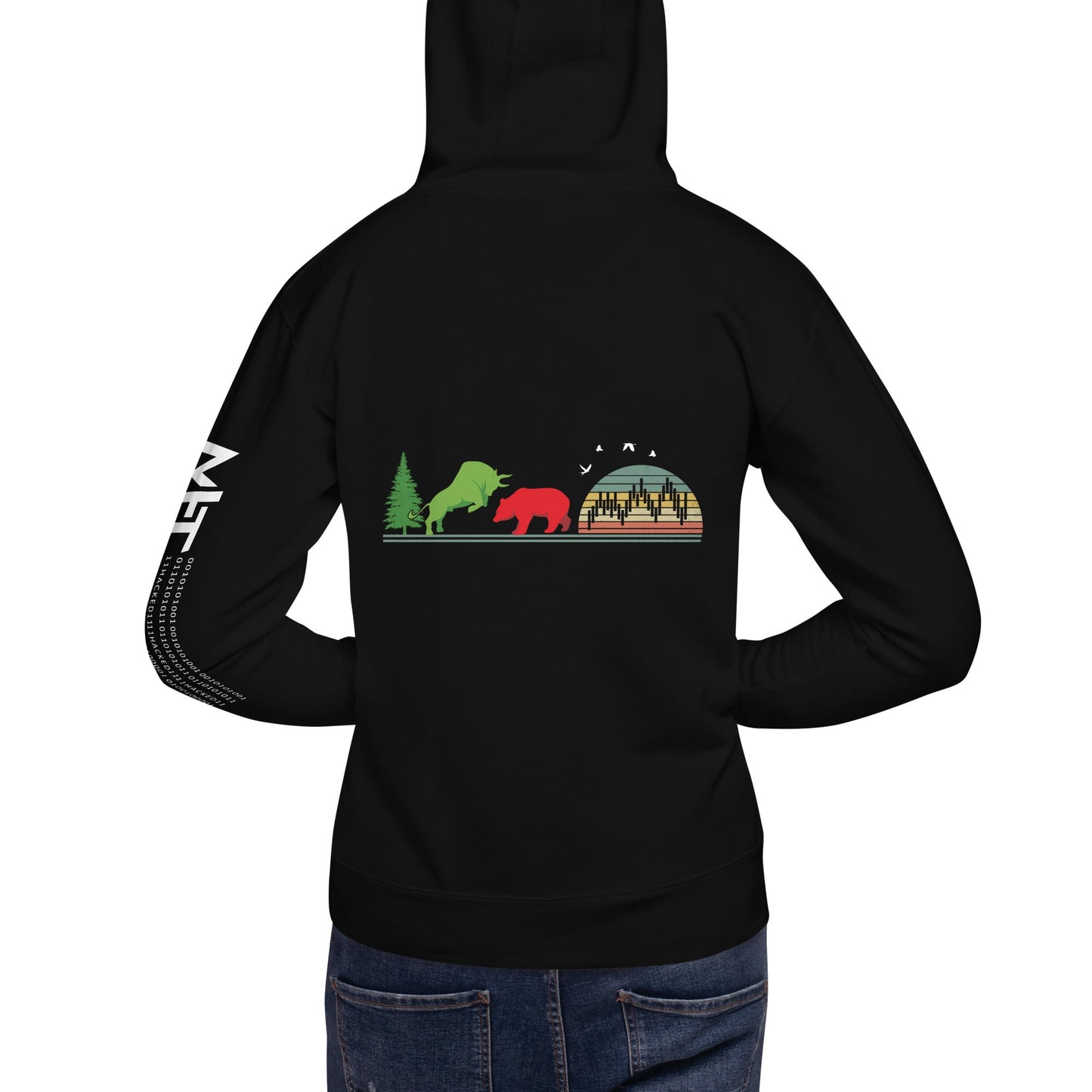 Pine tree Green Bull Read Bear Trading - Unisex Hoodie ( Back Print ) by DarkByteGear
