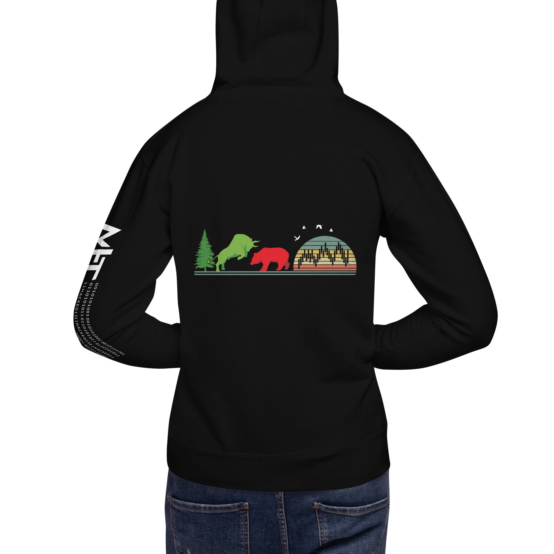 Pine tree Green Bull Read Bear Trading - Unisex Hoodie ( Back Print ) by DarkByteGear