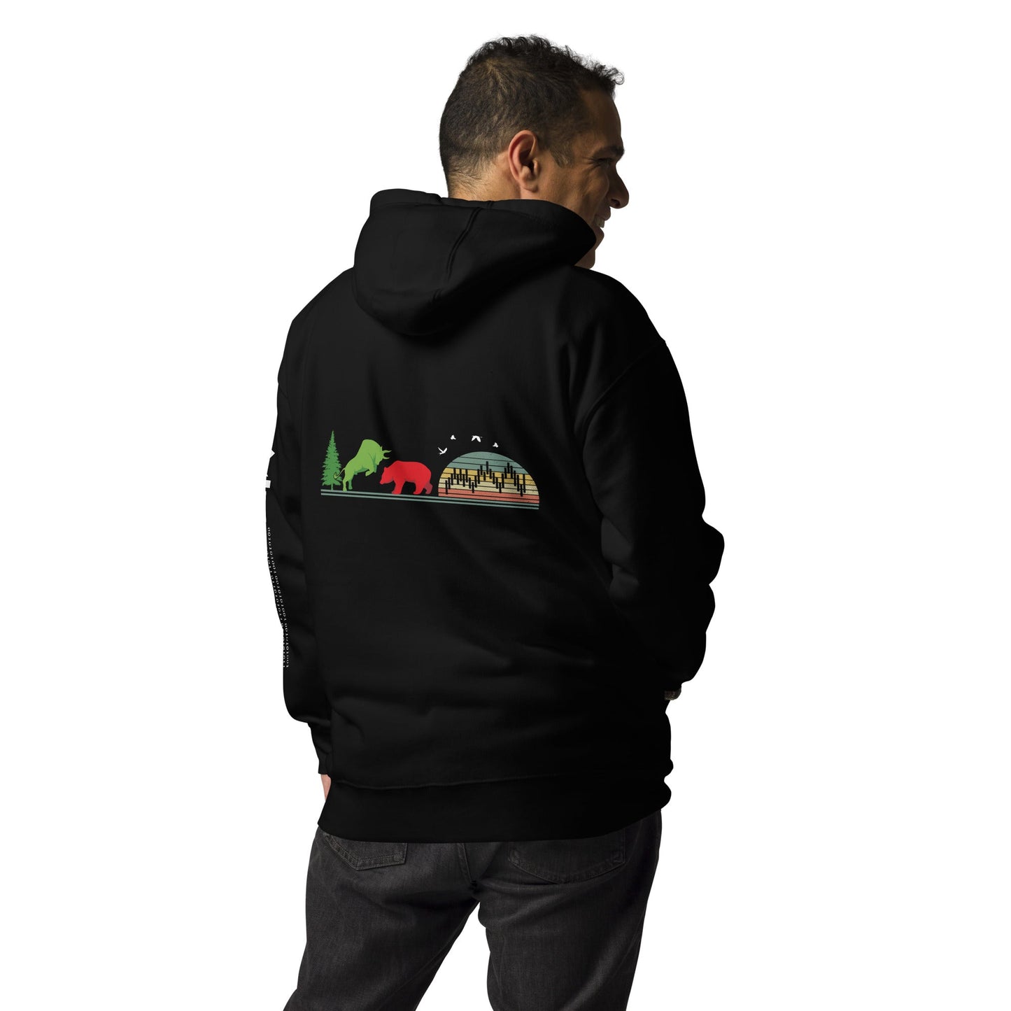 Pine tree Green Bull Read Bear Trading - Unisex Hoodie ( Back Print ) by DarkByteGear