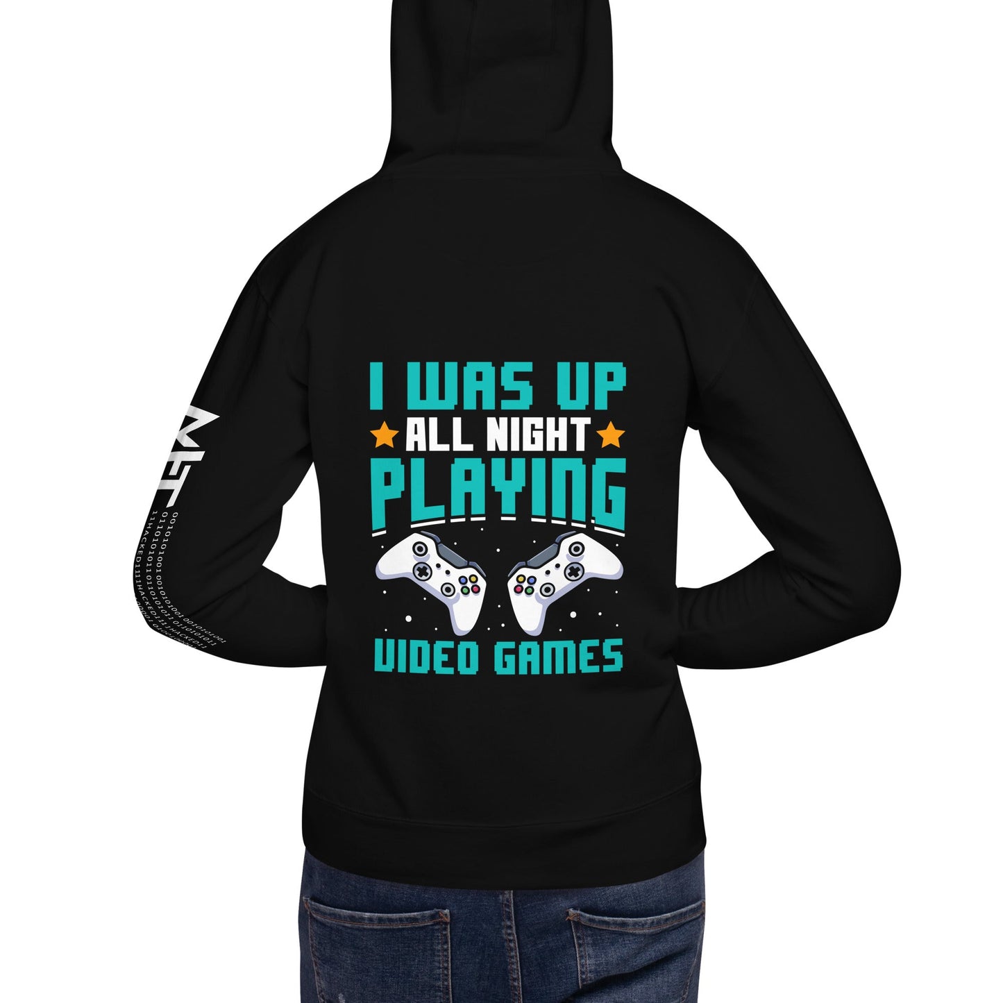 I was up all night playing Video Games Rima - Unisex Hoodie ( Back Print ) by DarkByteGear