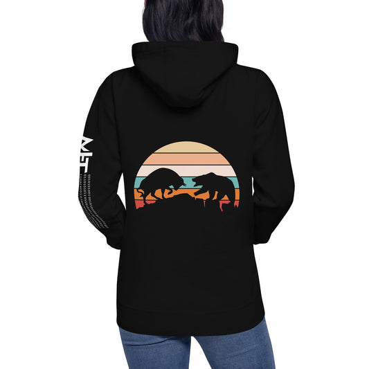 Bull Bear Fight in Sunset - Unisex Hoodie ( Back Print ) by DarkByteGear