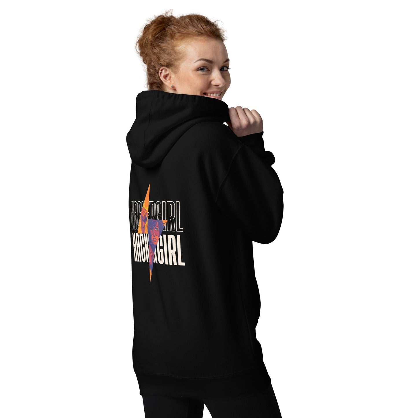 Hacker Girl V1 - Unisex Hoodie ( Back Print ) by DarkByteGear