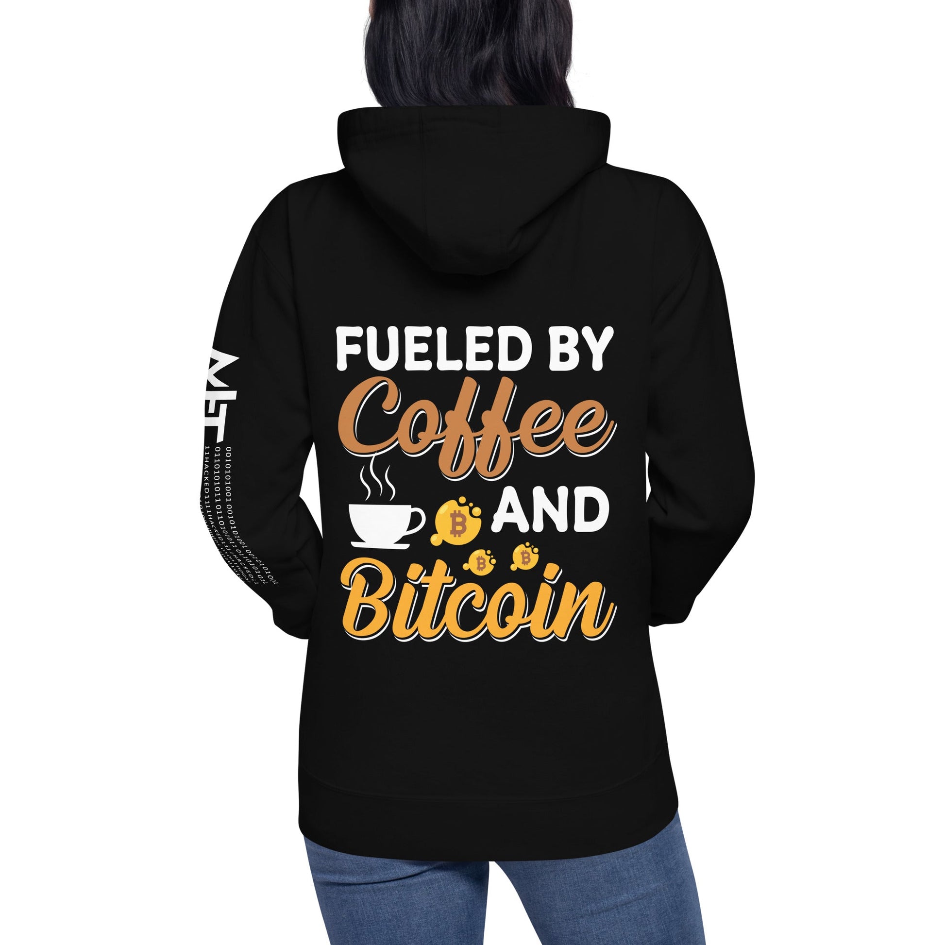 Fueled by Coffee and Bitcoin V1 - Unisex Hoodie ( Back Print ) by DarkByteGear