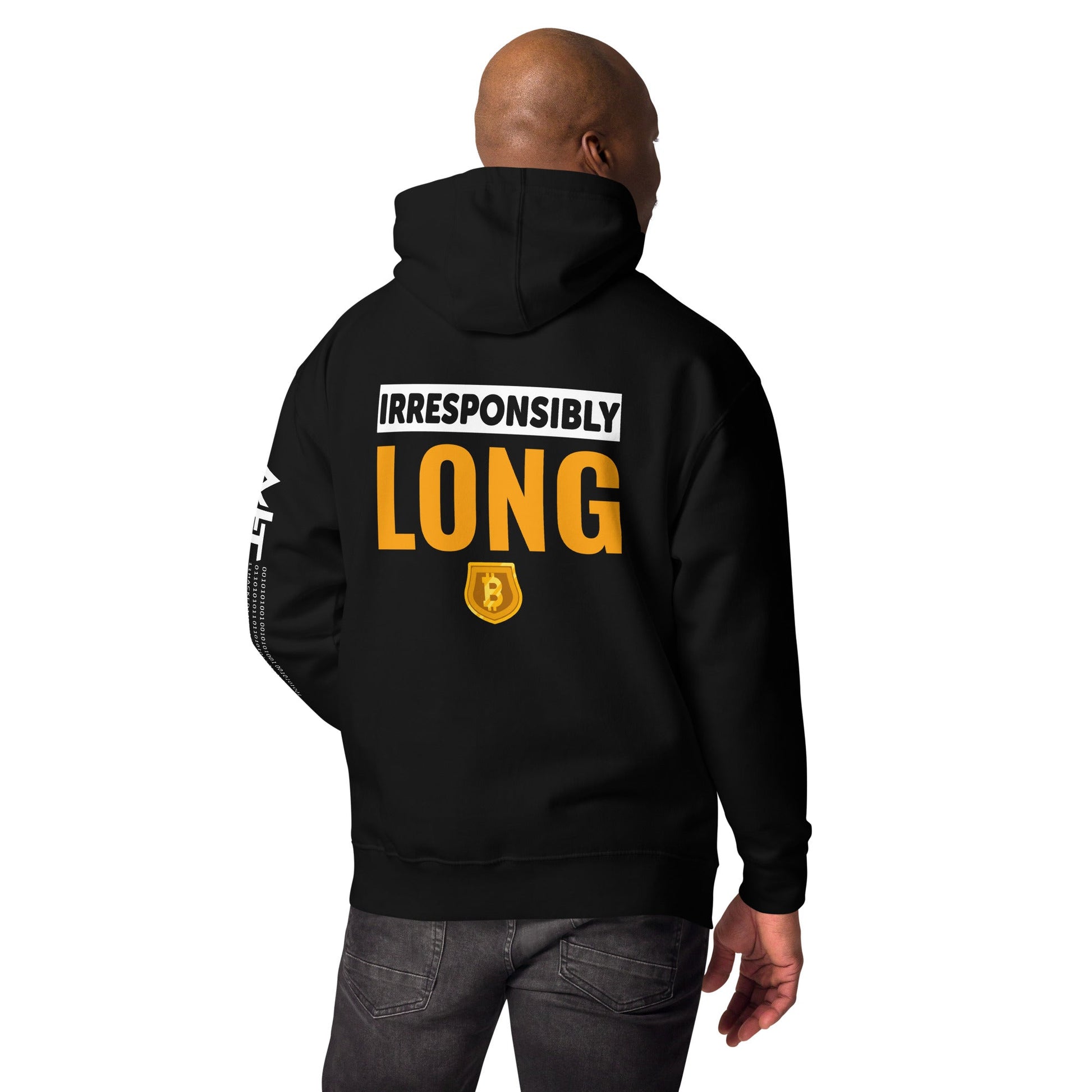 Irresponsibly Long Bitcoin - Unisex Hoodie ( Back Print ) by DarkByteGear