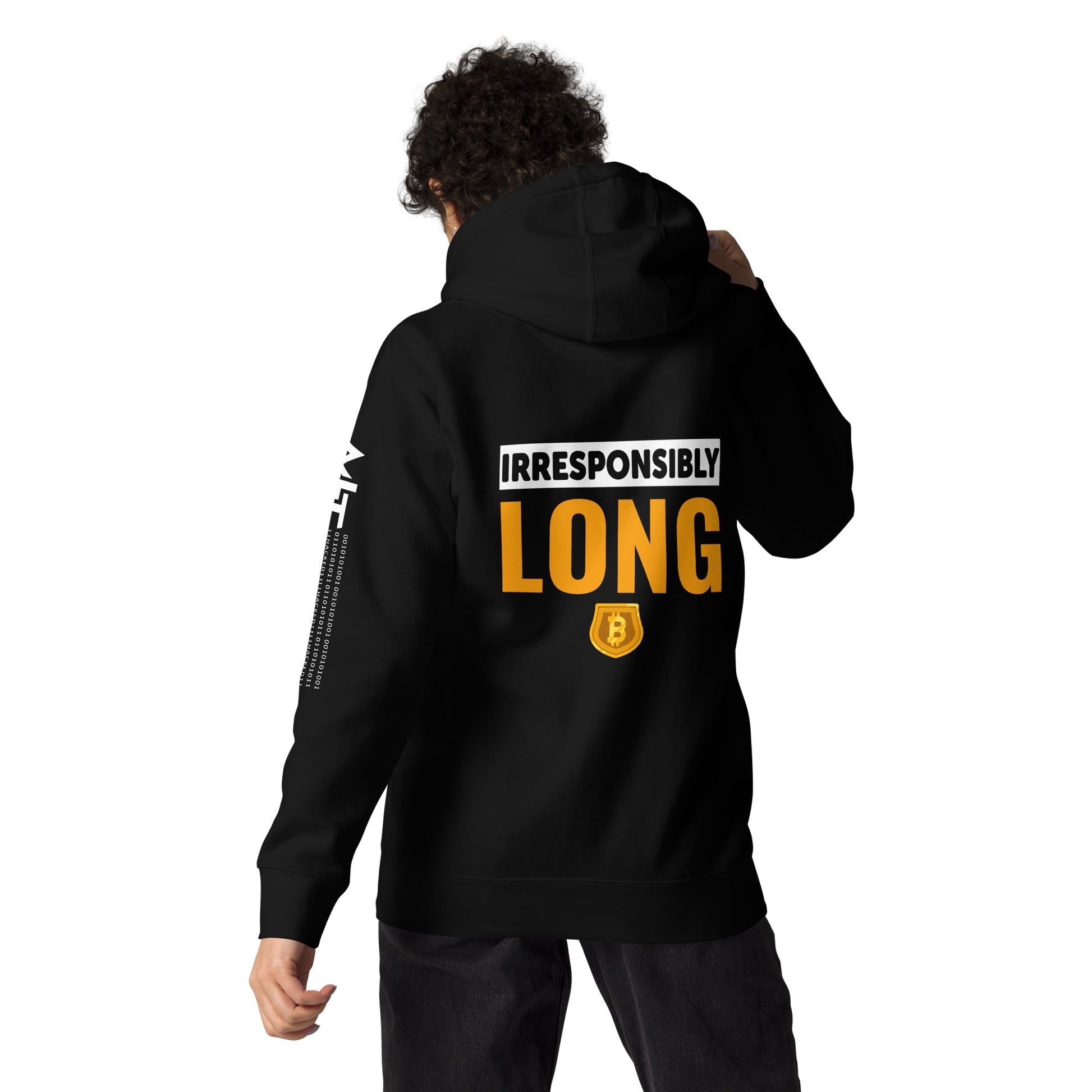 Irresponsibly Long Bitcoin - Unisex Hoodie ( Back Print ) by DarkByteGear