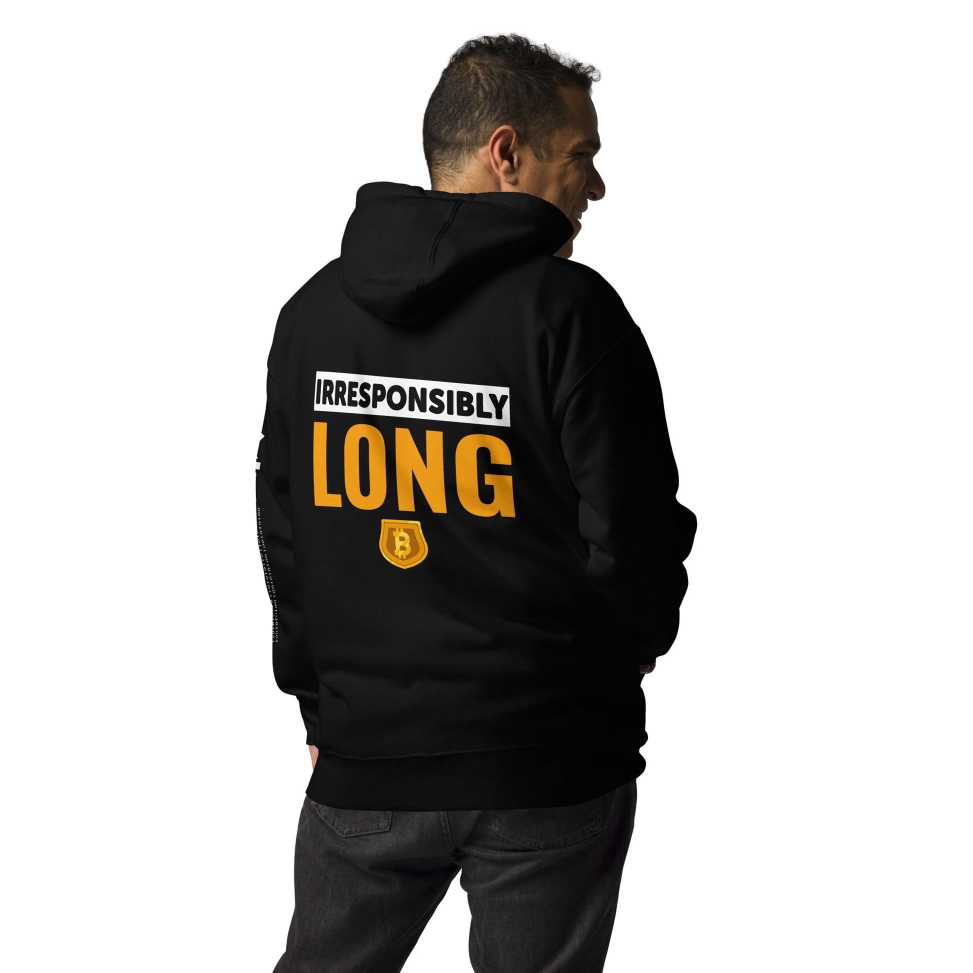 Irresponsibly Long Bitcoin - Unisex Hoodie ( Back Print ) by DarkByteGear