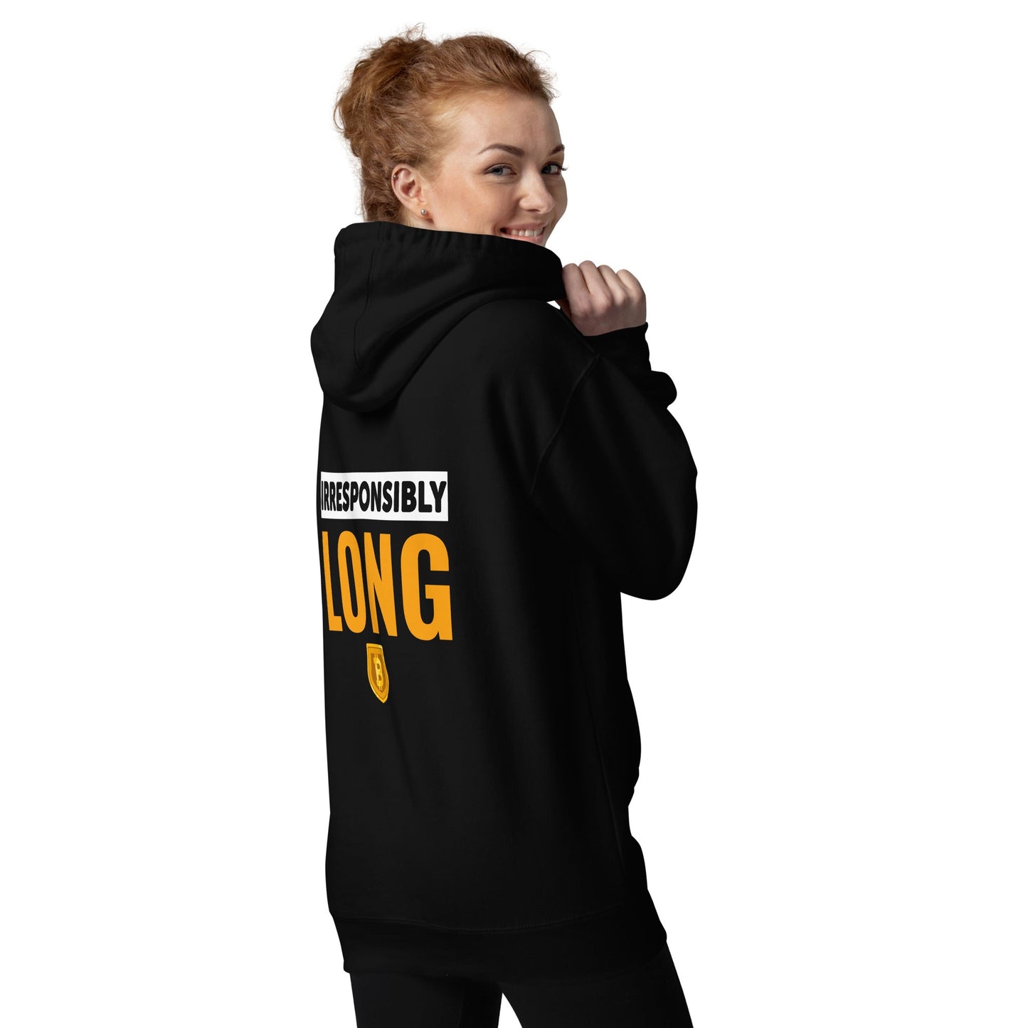 Irresponsibly Long Bitcoin - Unisex Hoodie ( Back Print ) by DarkByteGear