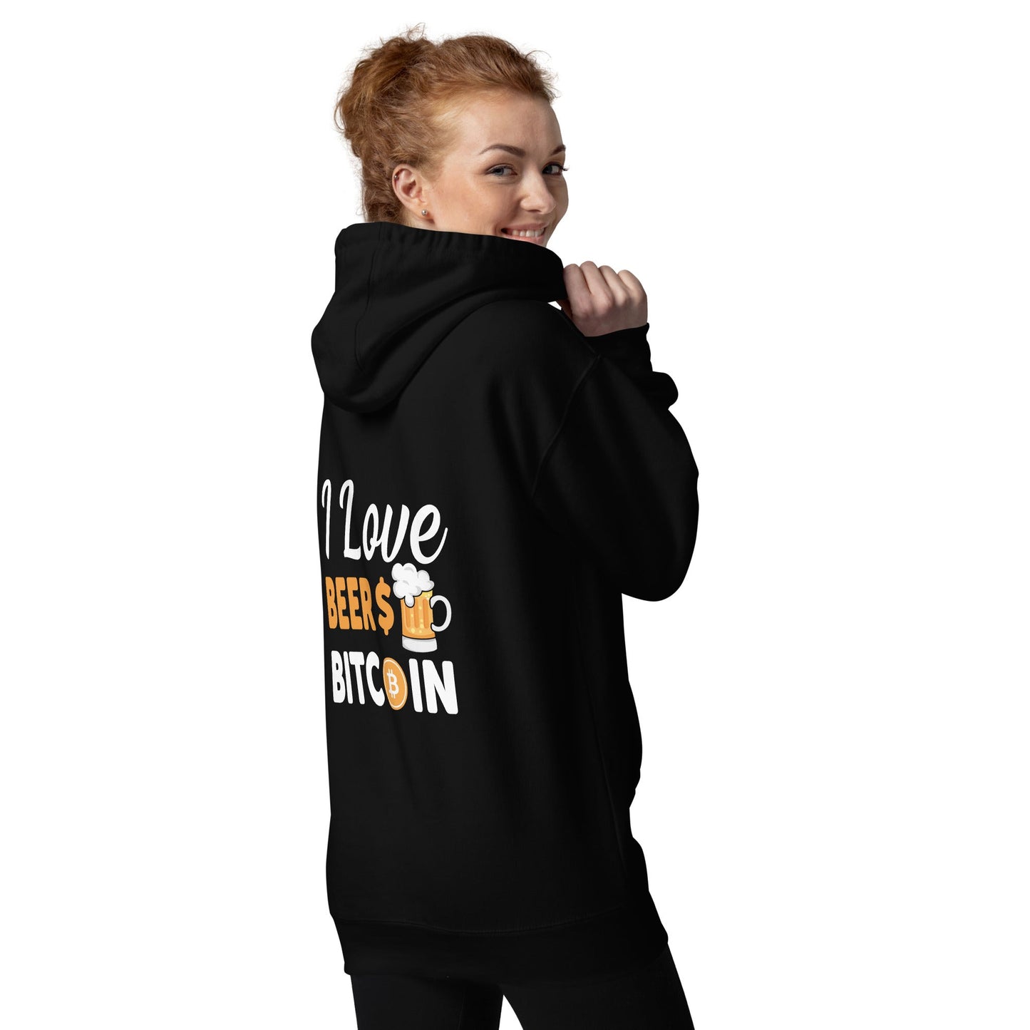 I Love Beer and Bitcoin Unisex Hoodie ( Back Print ) by DarkByteGear