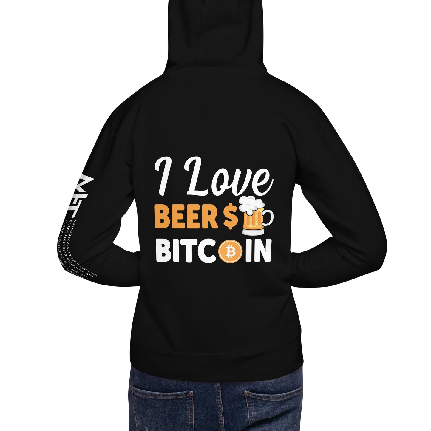 I Love Beer and Bitcoin Unisex Hoodie ( Back Print ) by DarkByteGear