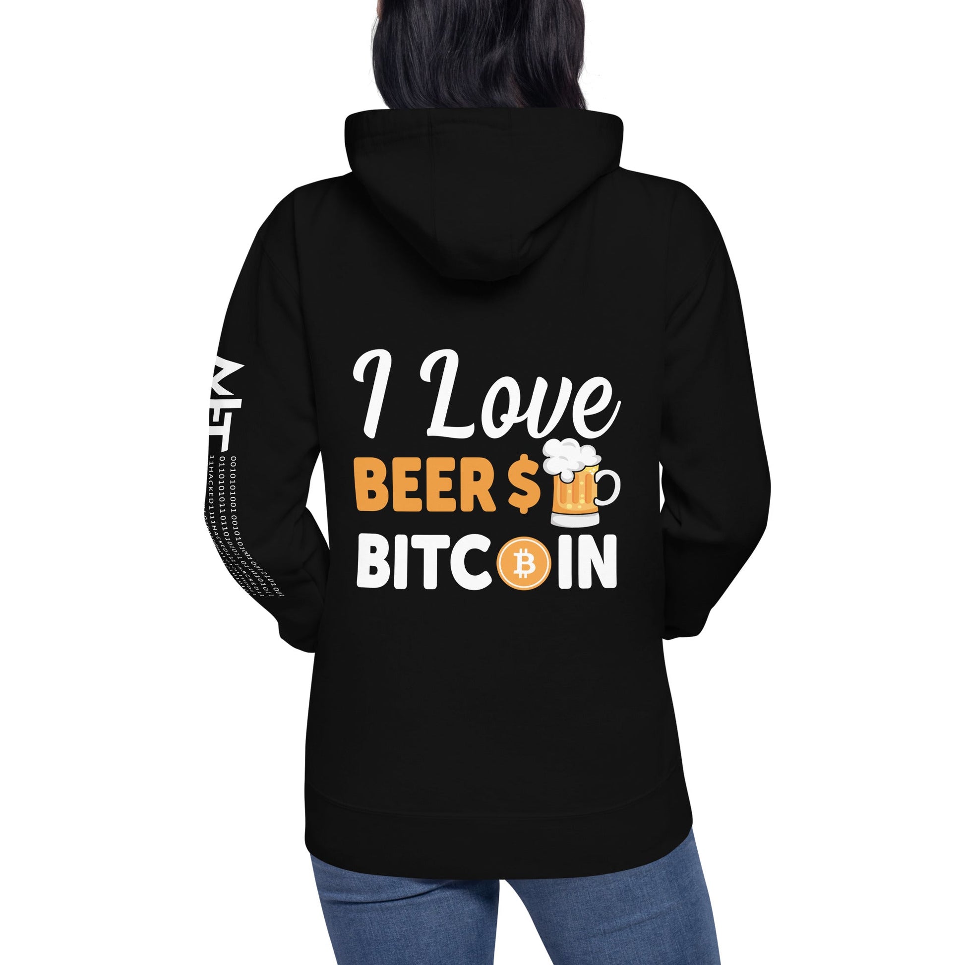 I Love Beer and Bitcoin Unisex Hoodie ( Back Print ) by DarkByteGear