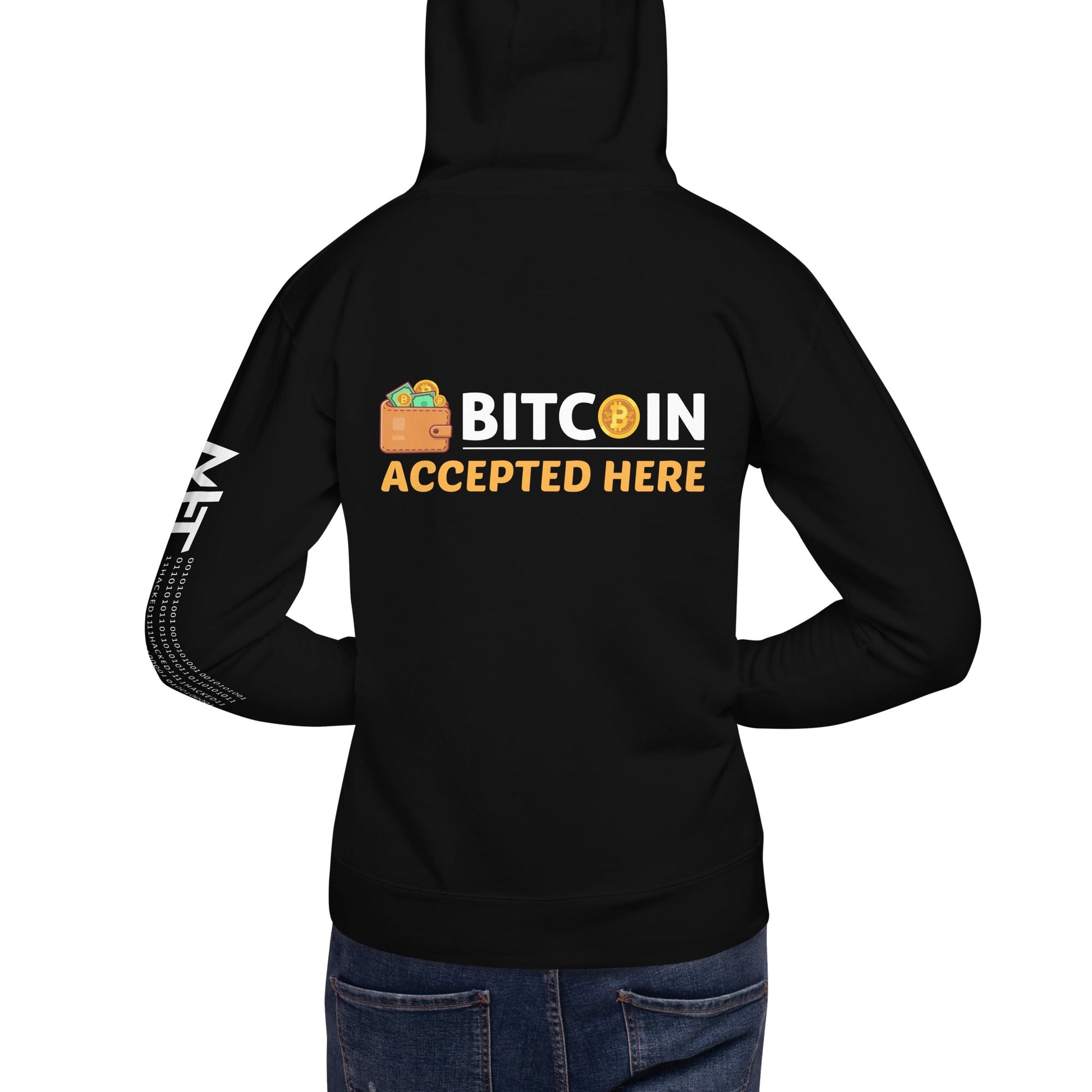 Bitcoin Accepted Here - Unisex Hoodie ( Back Print ) by DarkByteGear