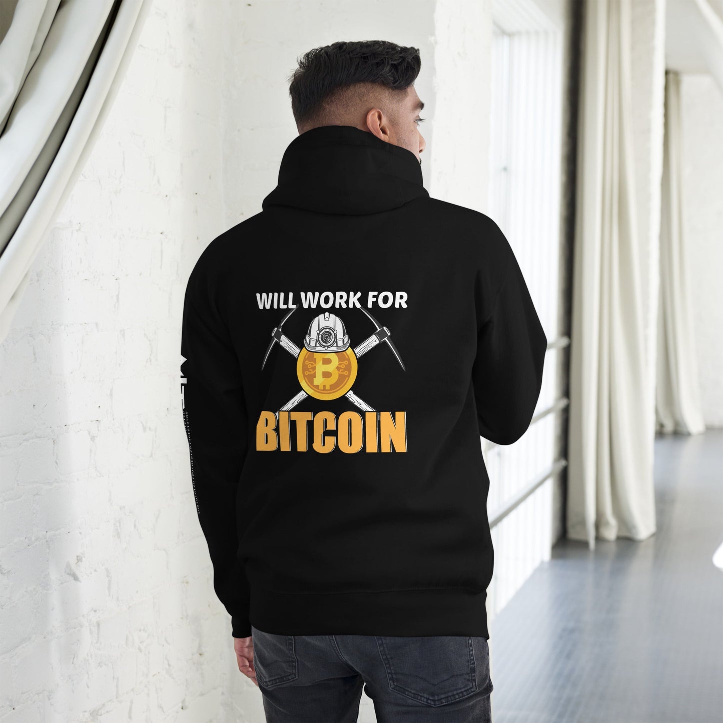 Will Work for Bitcoin - Unisex Hoodie ( Back Print ) by DarkByteGear