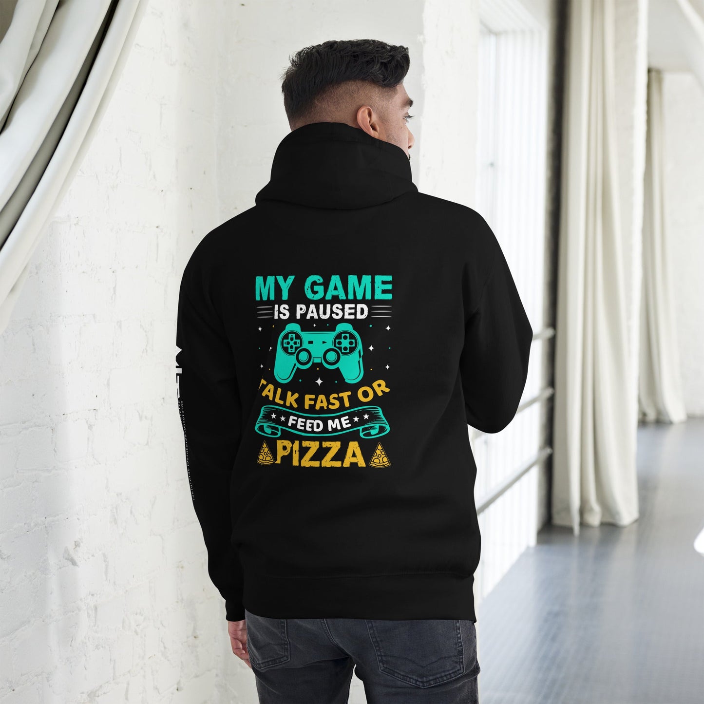My Game is Paused, Talk Fast or Feed me Pizza - Unisex Hoodie by DarkByteGear