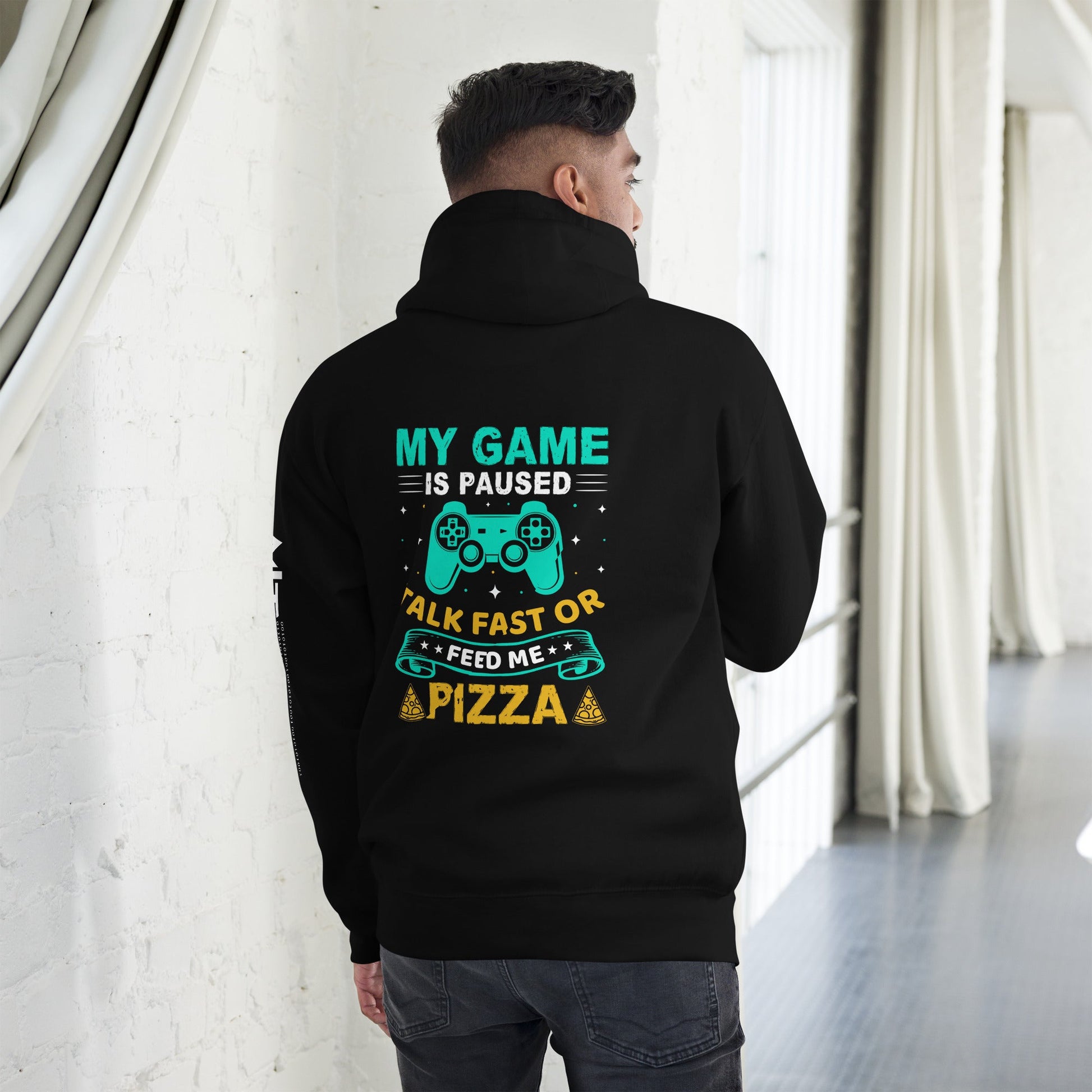 My Game is Paused, Talk Fast or Feed me Pizza - Unisex Hoodie by DarkByteGear