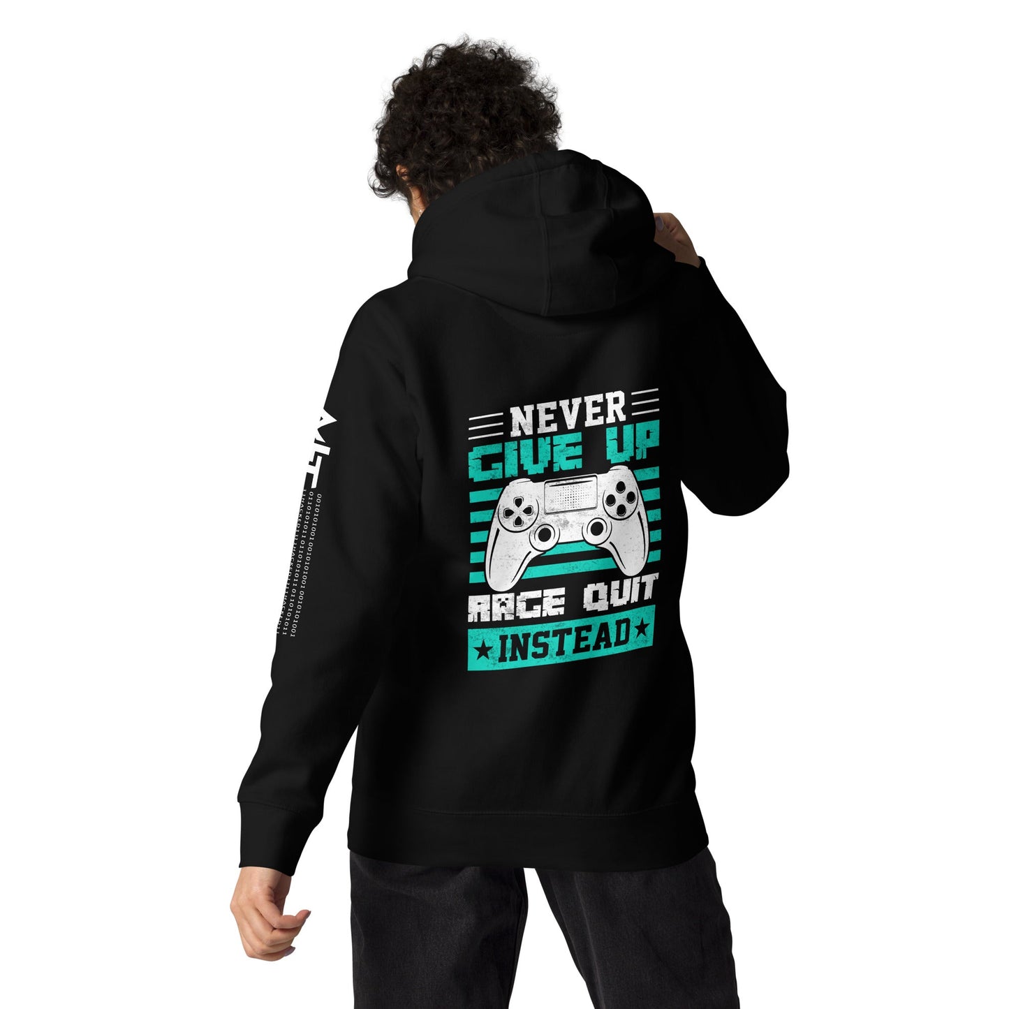 Never Give Up! Arge Quit - Unisex Hoodie ( Back Print ) by DarkByteGear