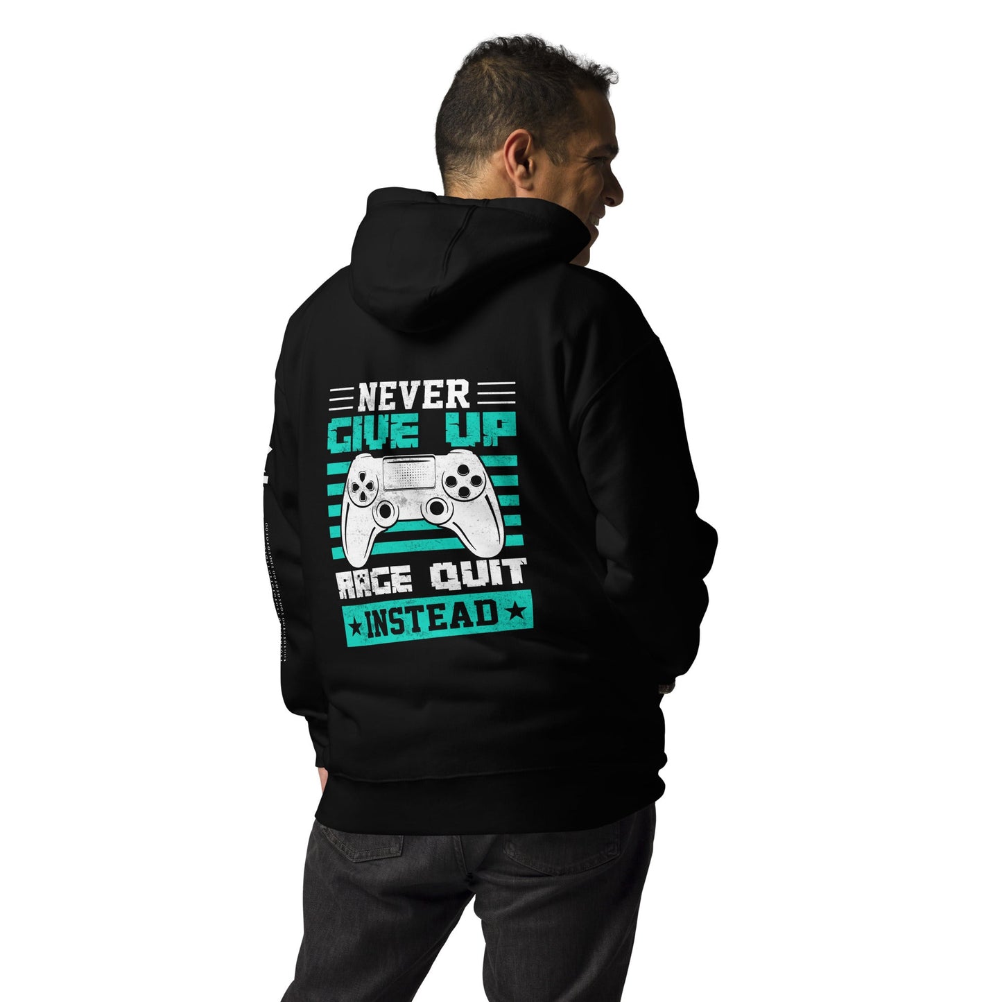 Never Give Up! Arge Quit - Unisex Hoodie ( Back Print ) by DarkByteGear