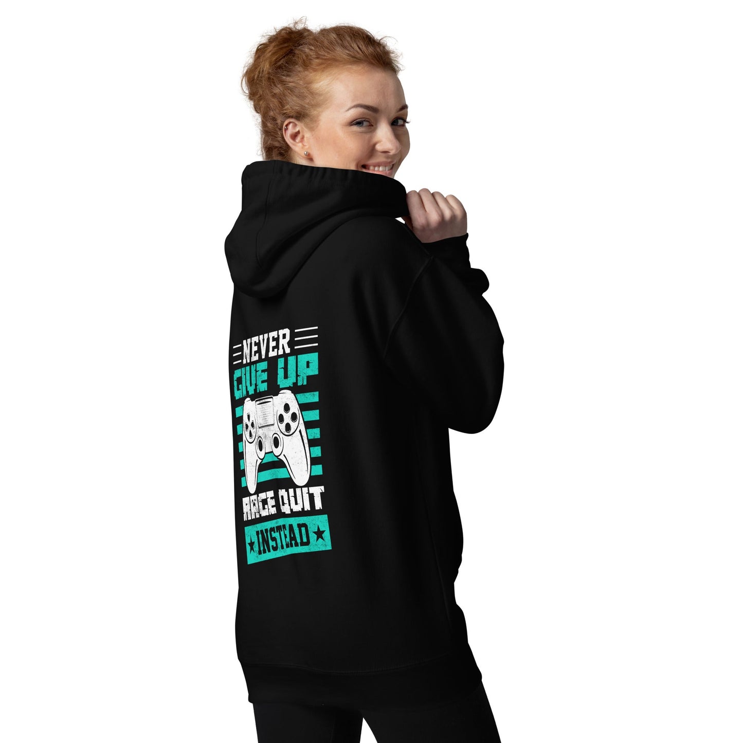 Never Give Up! Arge Quit - Unisex Hoodie ( Back Print ) by DarkByteGear