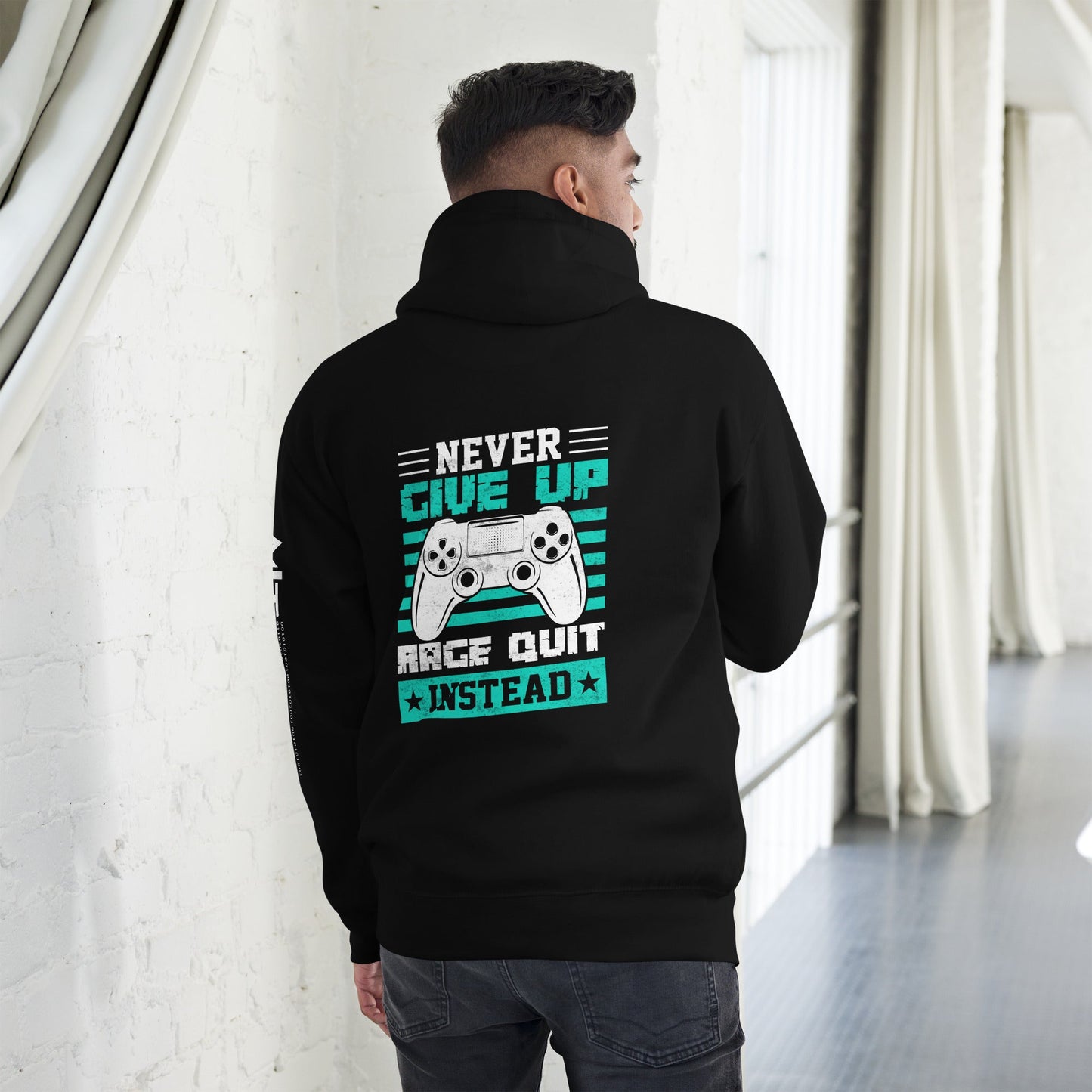 Never Give Up! Arge Quit - Unisex Hoodie ( Back Print ) by DarkByteGear