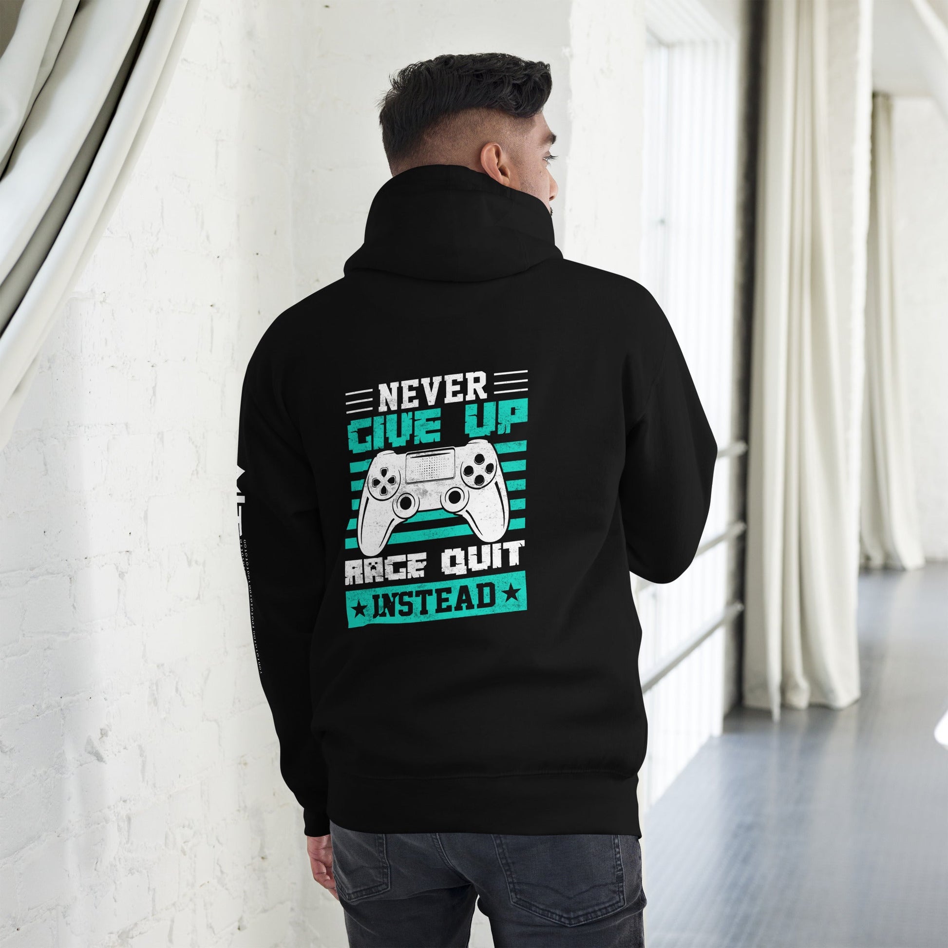 Never Give Up! Arge Quit - Unisex Hoodie ( Back Print ) by DarkByteGear