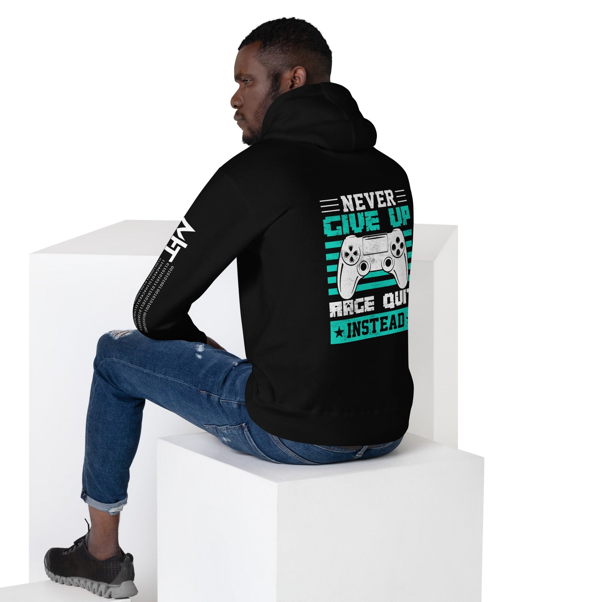 Never Give Up! Arge Quit - Unisex Hoodie ( Back Print ) by DarkByteGear