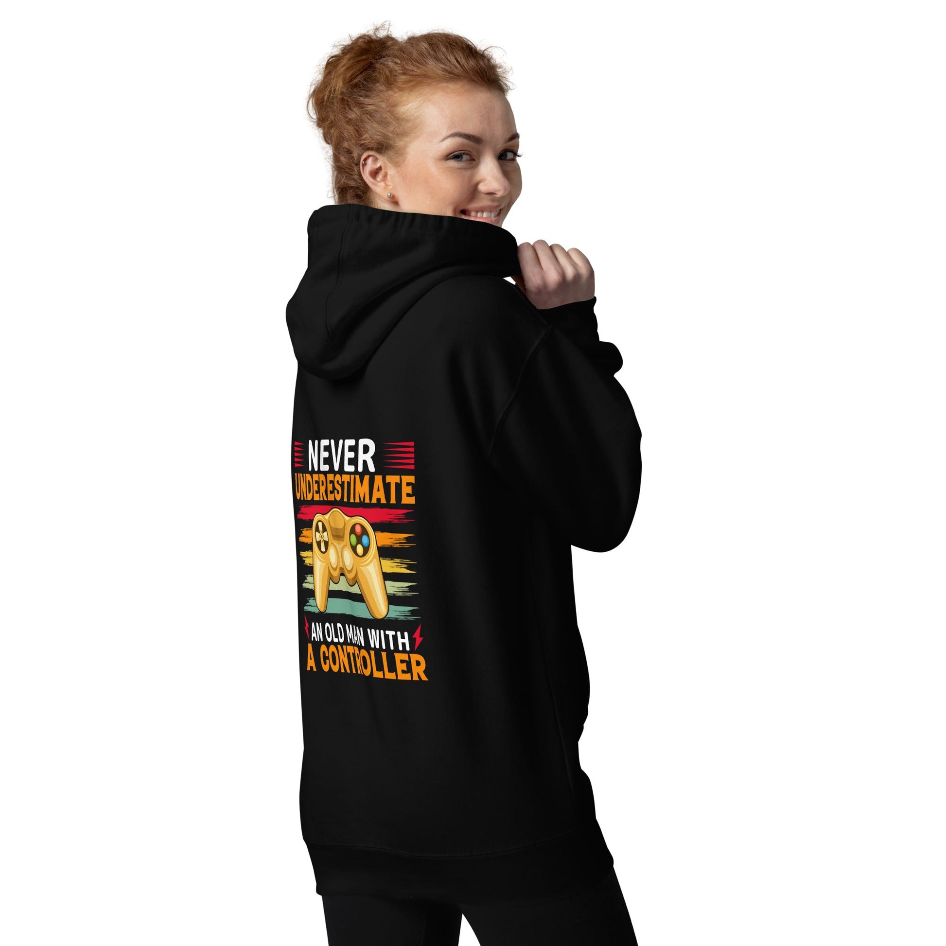Never Underestimate an old man with a controller - Unisex Hoodie ( Back Print ) by DarkByteGear