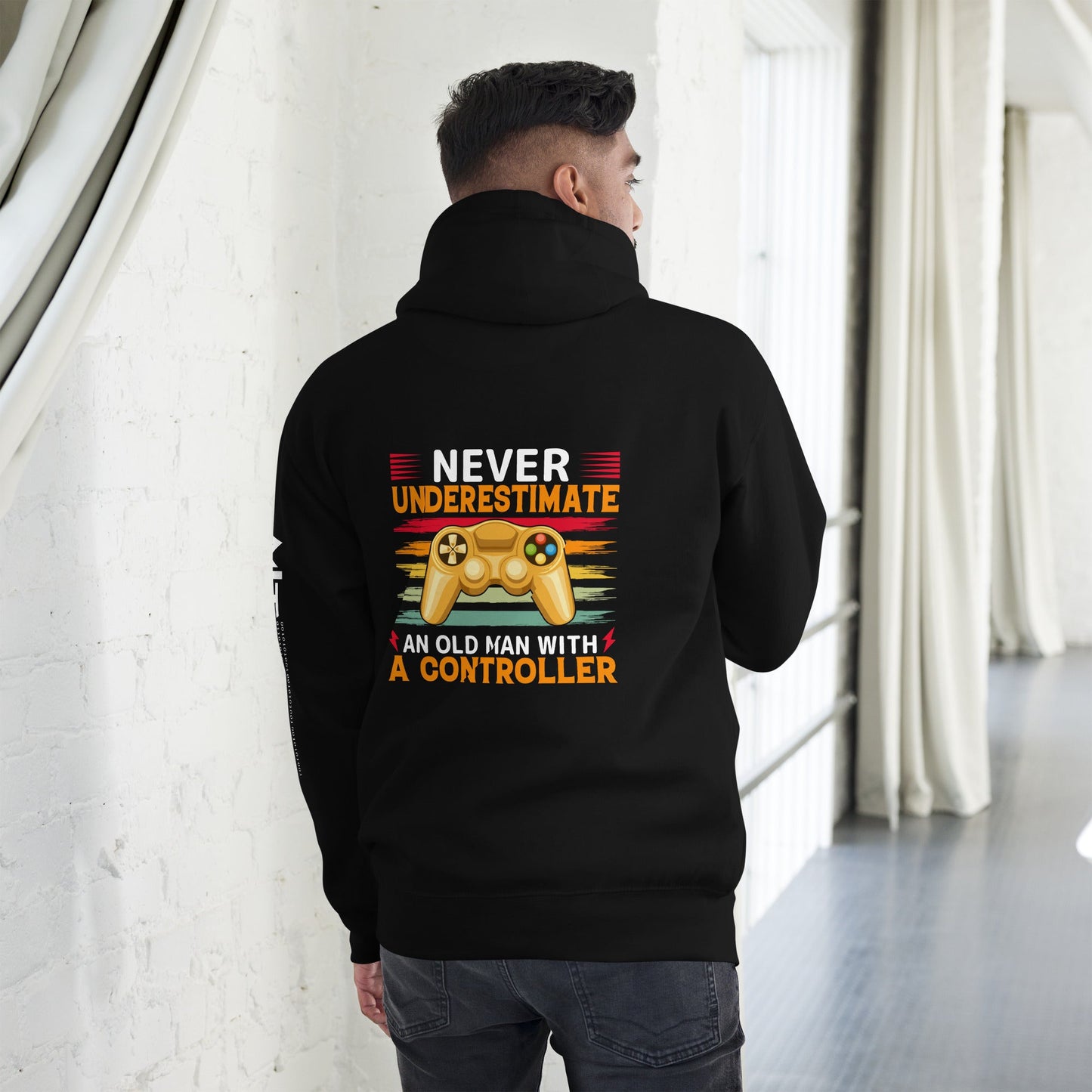 Never Underestimate an old man with a controller - Unisex Hoodie ( Back Print ) by DarkByteGear