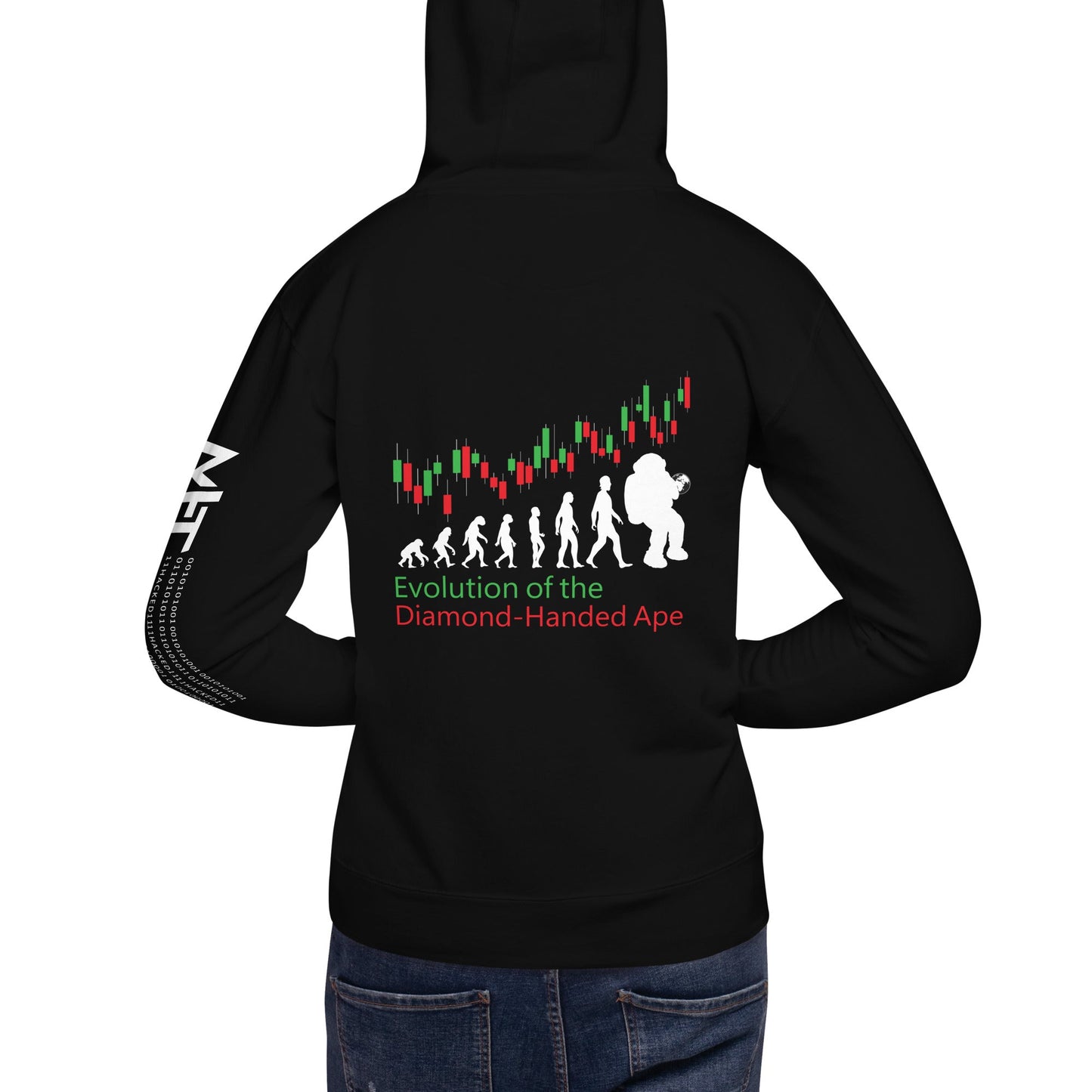 Evolution of the Diamond-handed Ape - Unisex Hoodie ( Back Print ) by DarkByteGear