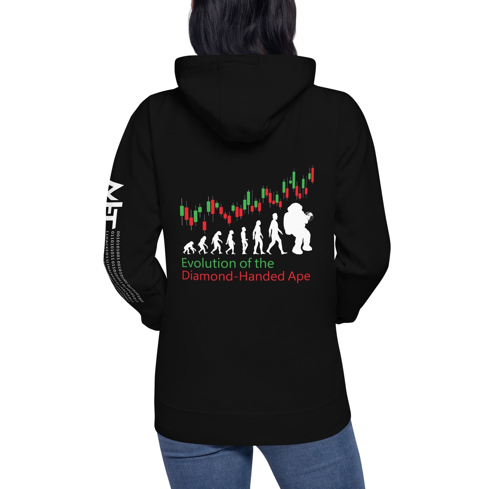 Evolution of the Diamond-handed Ape - Unisex Hoodie ( Back Print ) by DarkByteGear