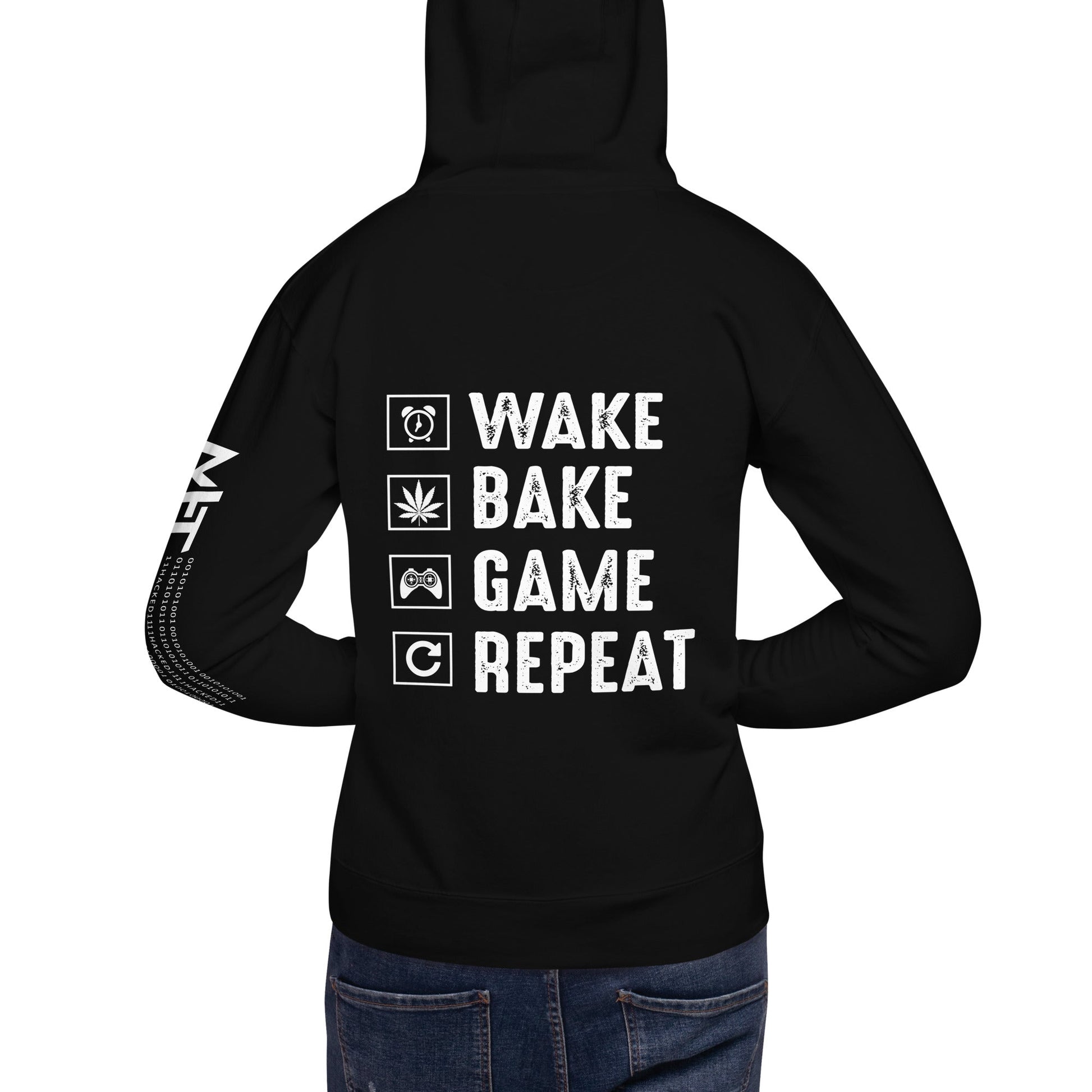 Wake, Bake, Game, Repeat Rima 13 - Unisex Hoodie ( Back Print ) by DarkByteGear
