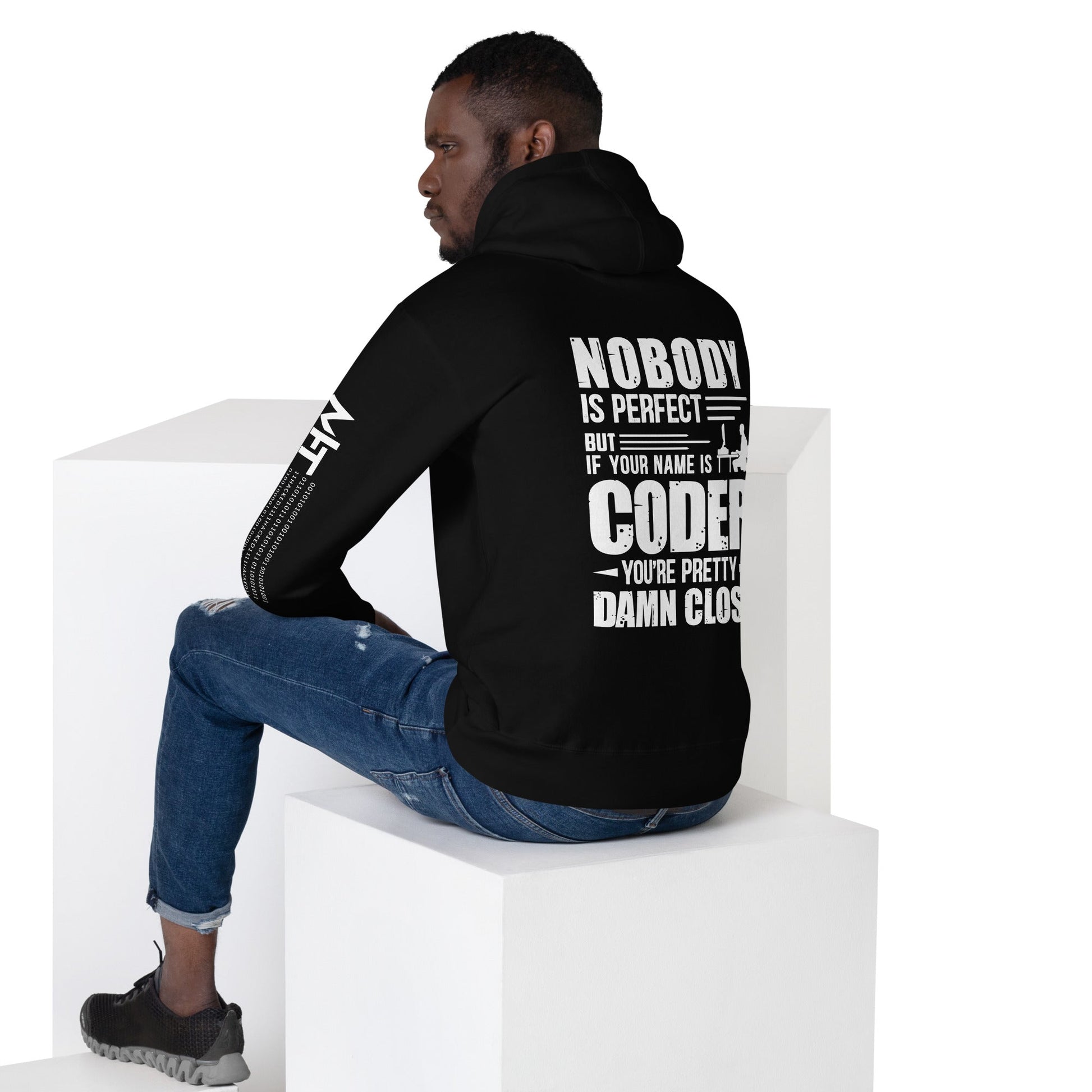 Coder Close to Perfect - Unisex Hoodie ( Back Print ) by DarkByteGear