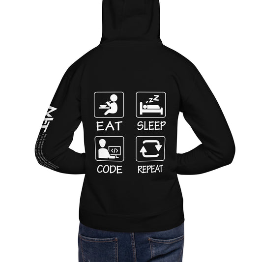 Eat, Sleep, Code, Repeat - Unisex Hoodie ( Back Print ) by DarkByteGear
