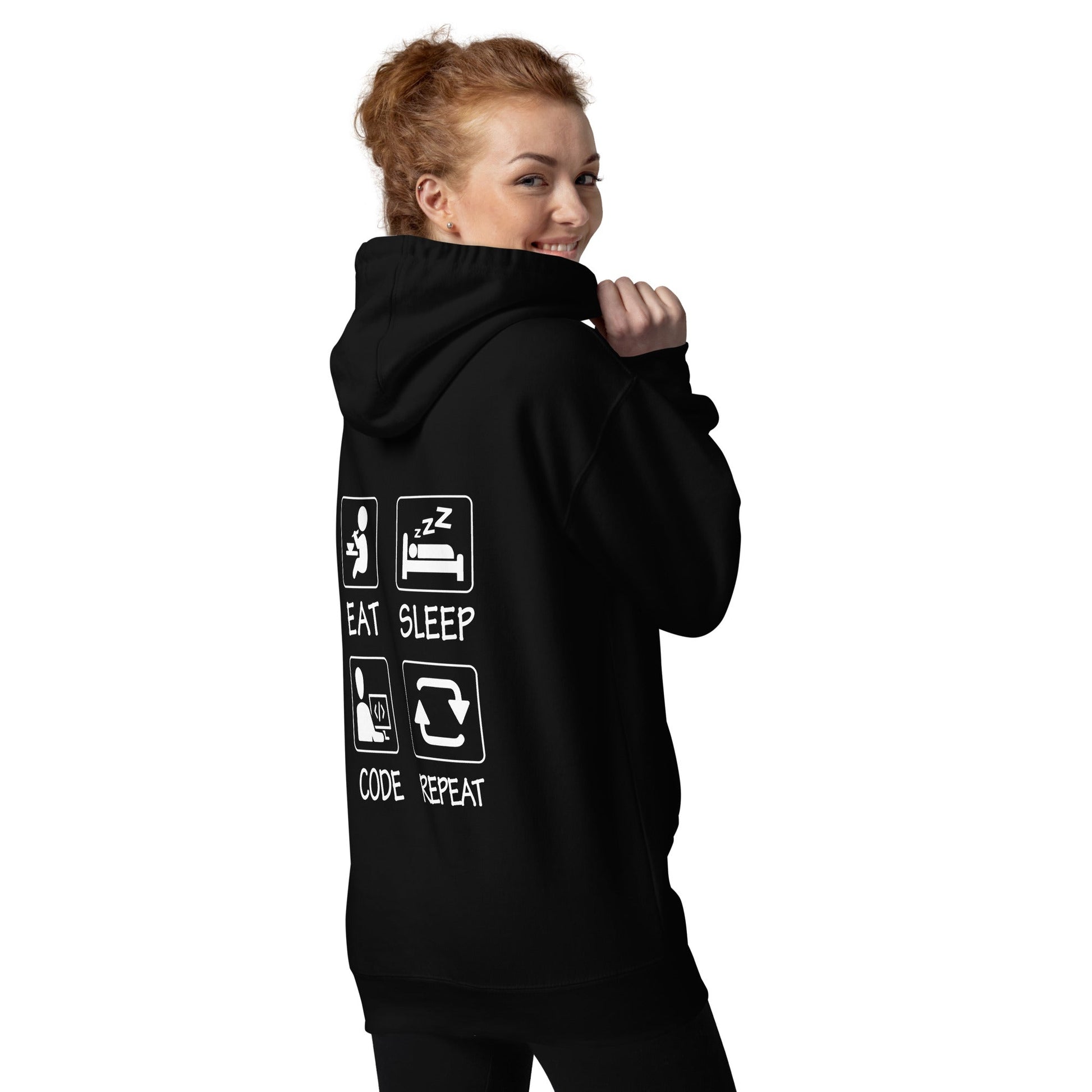 Eat, Sleep, Code, Repeat - Unisex Hoodie ( Back Print ) by DarkByteGear