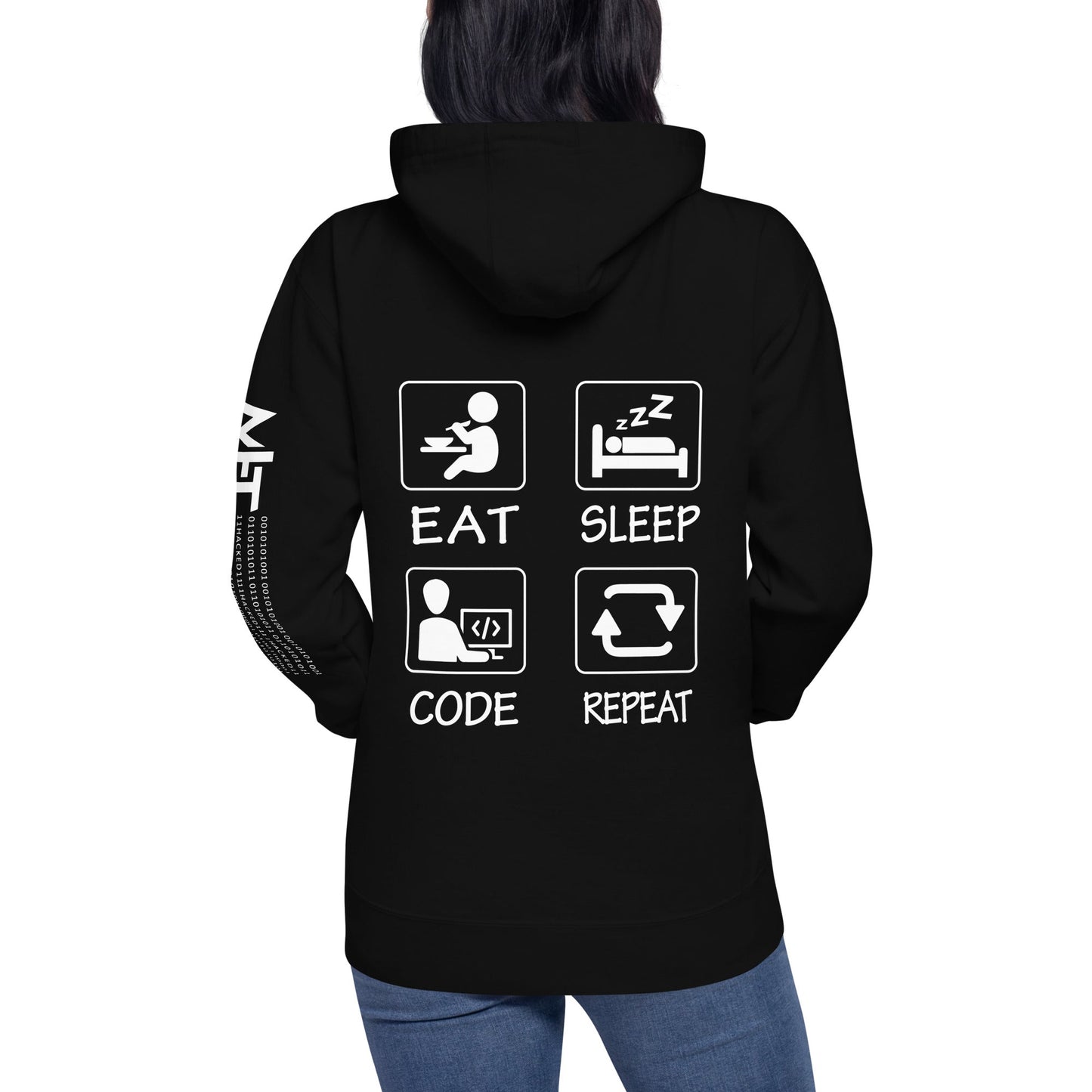 Eat, Sleep, Code, Repeat - Unisex Hoodie ( Back Print ) by DarkByteGear