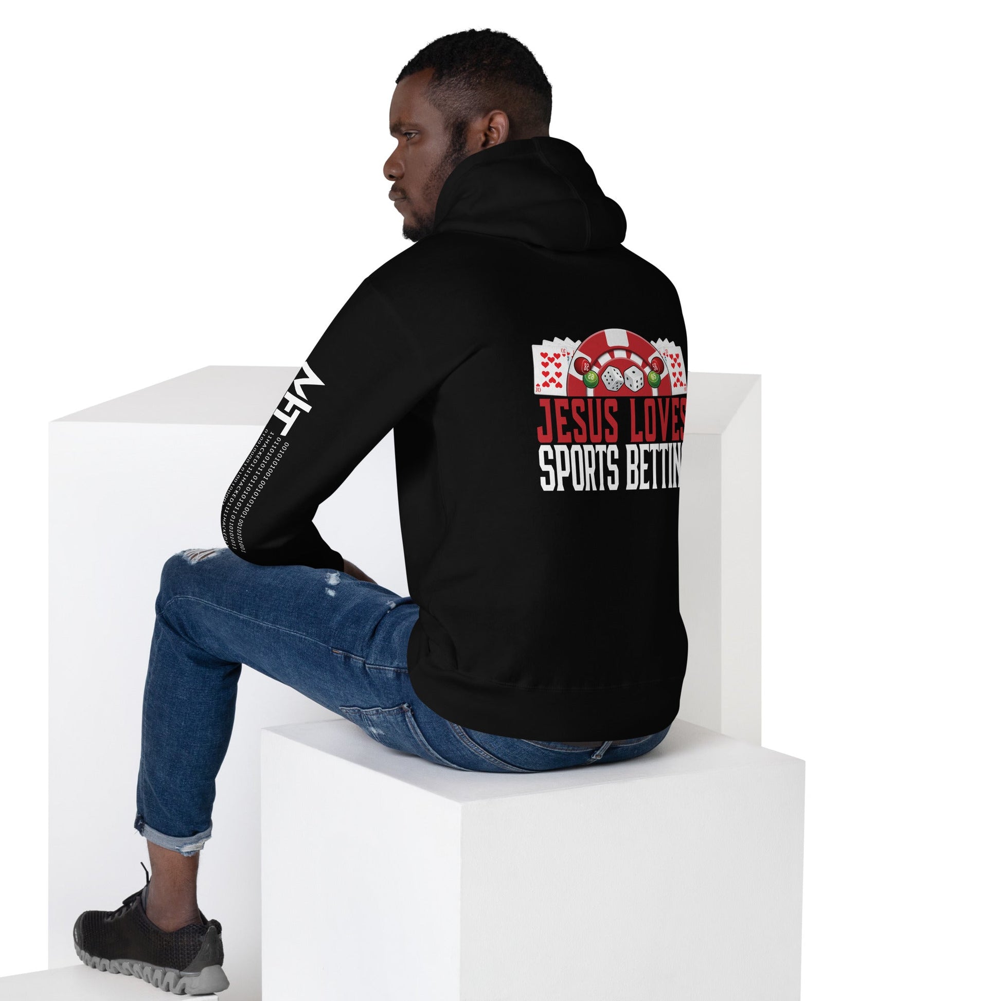 Jesus Loves Sports Betting - Unisex Hoodie ( Back Print ) by DarkByteGear