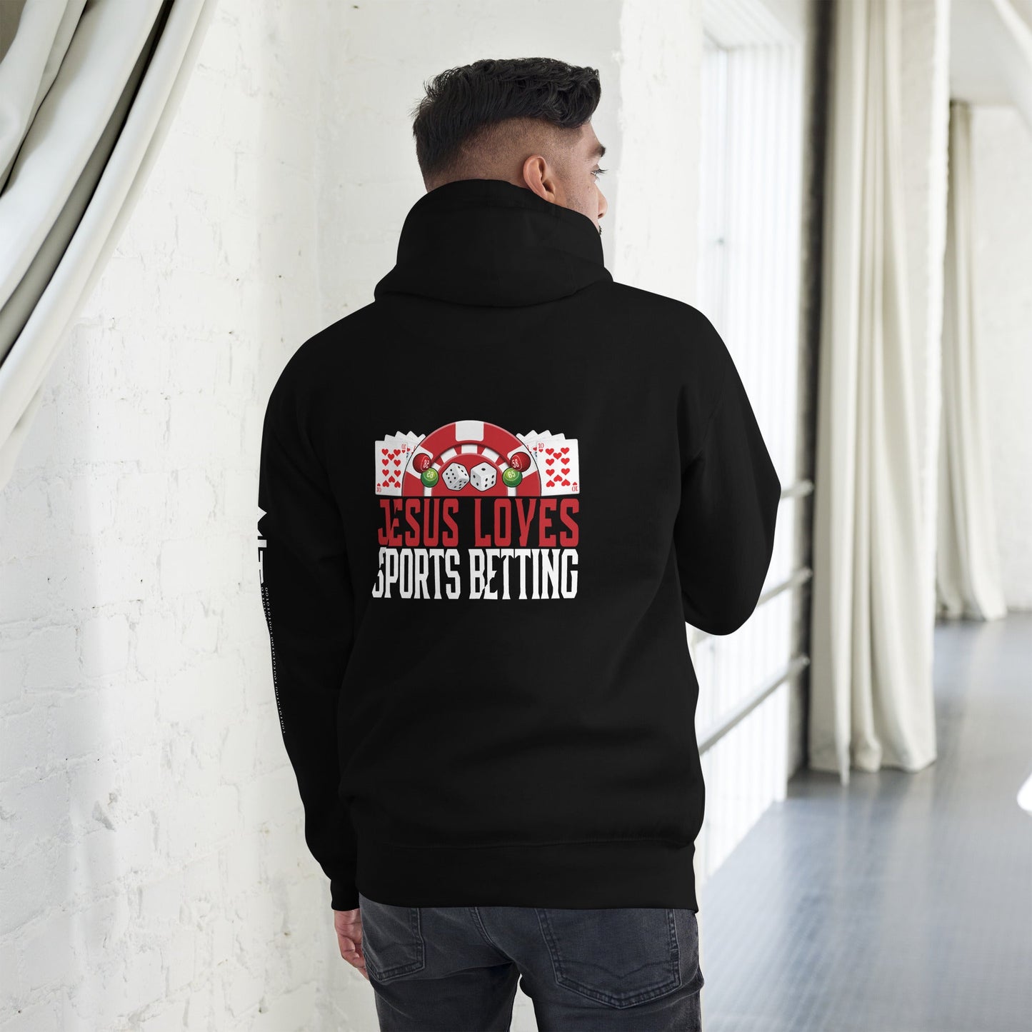 Jesus Loves Sports Betting - Unisex Hoodie ( Back Print ) by DarkByteGear