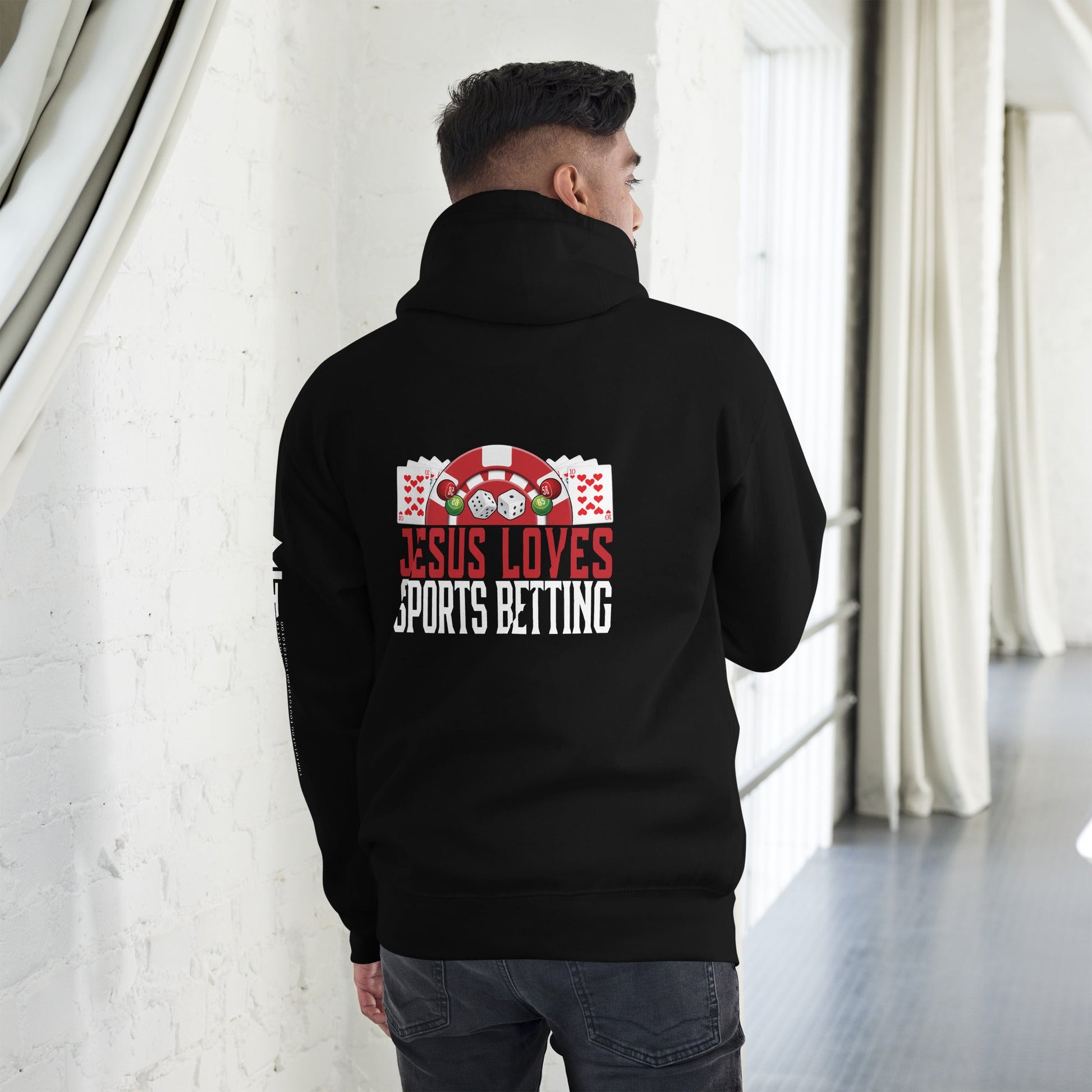Jesus Loves Sports Betting - Unisex Hoodie ( Back Print ) by DarkByteGear