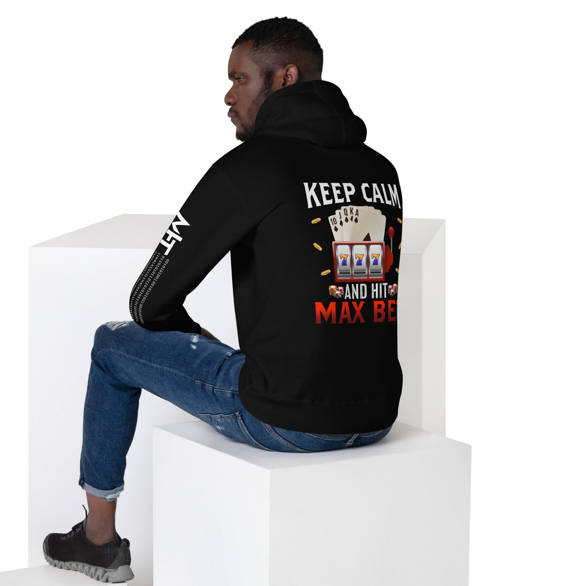 Keep Calm and Hit Max Bet - Unisex Hoodie ( Back Print ) by DarkByteGear