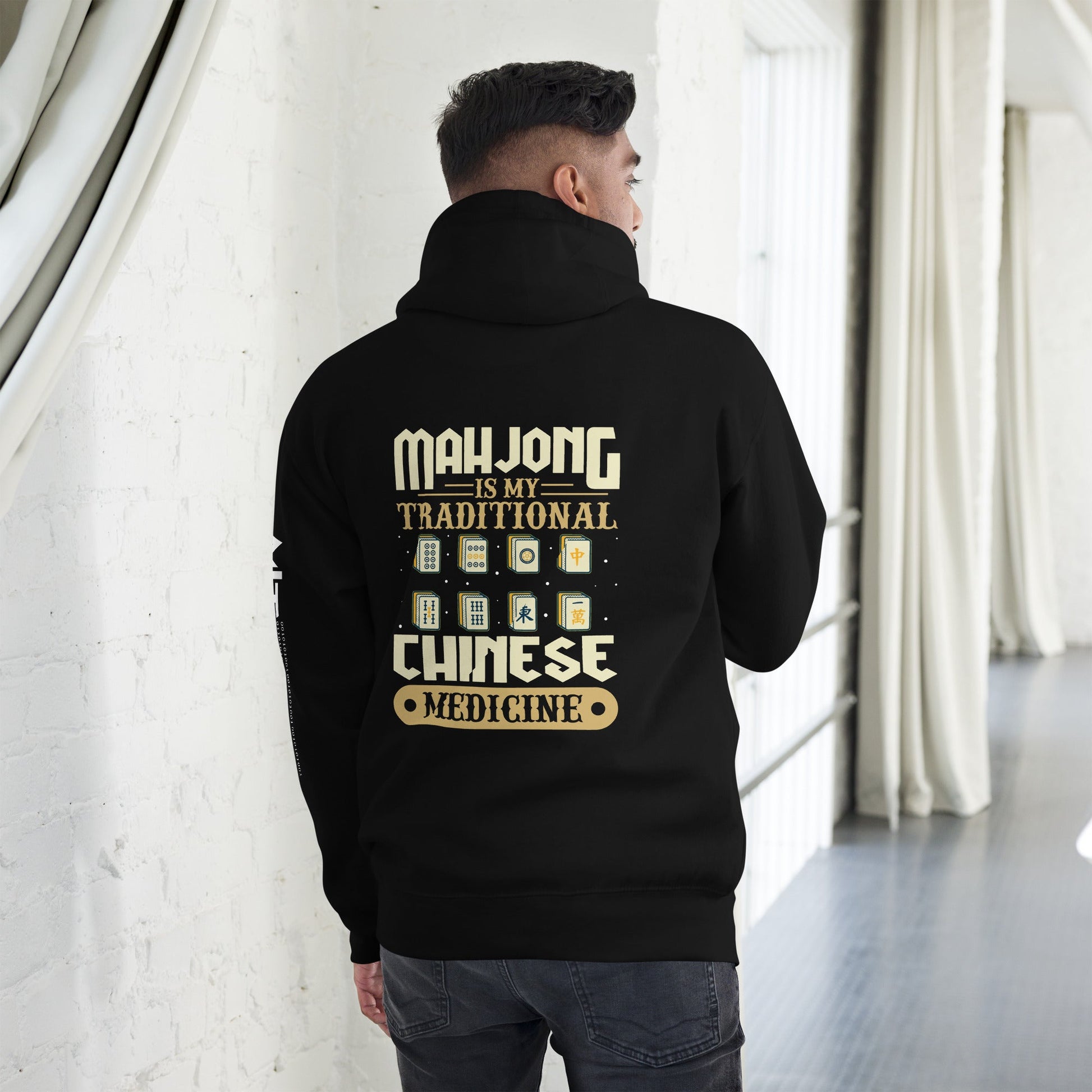 Mahjong is my Traditional Chinese Medicine - Unisex Hoodie ( Back Print ) by DarkByteGear